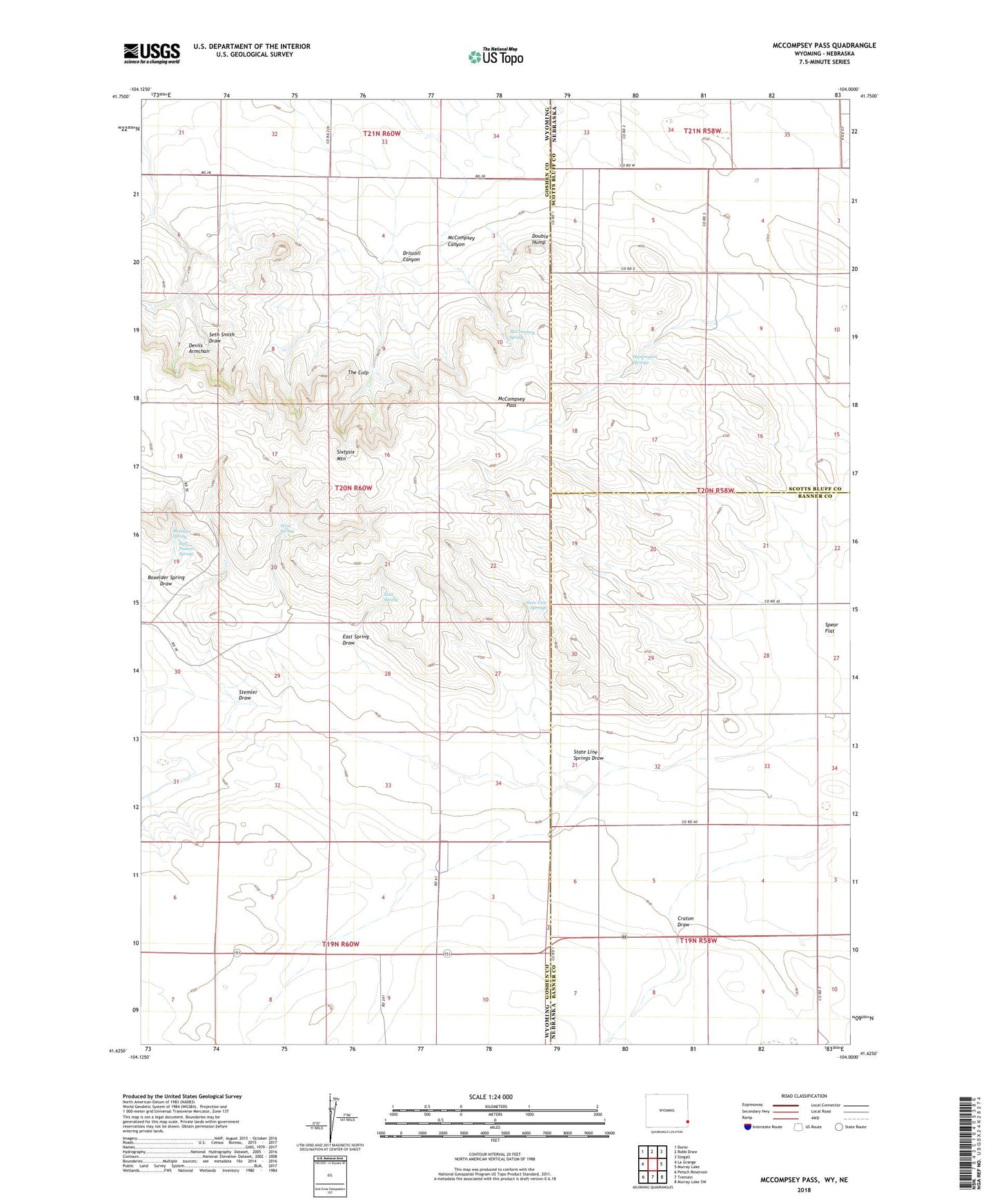 McCompsey Pass Wyoming US Topo Map Image