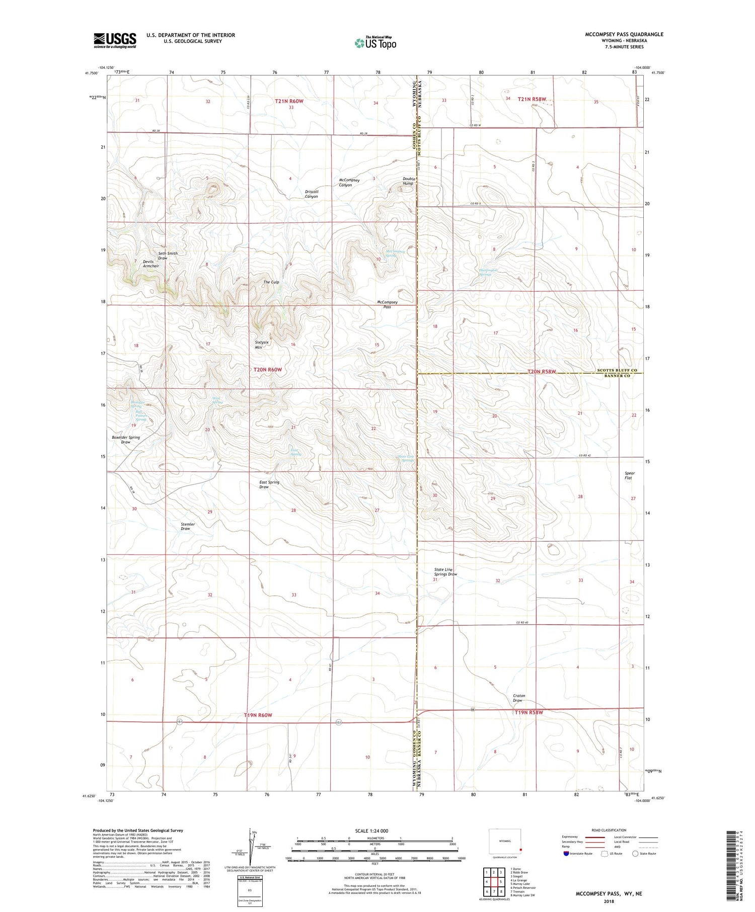McCompsey Pass Wyoming US Topo Map Image