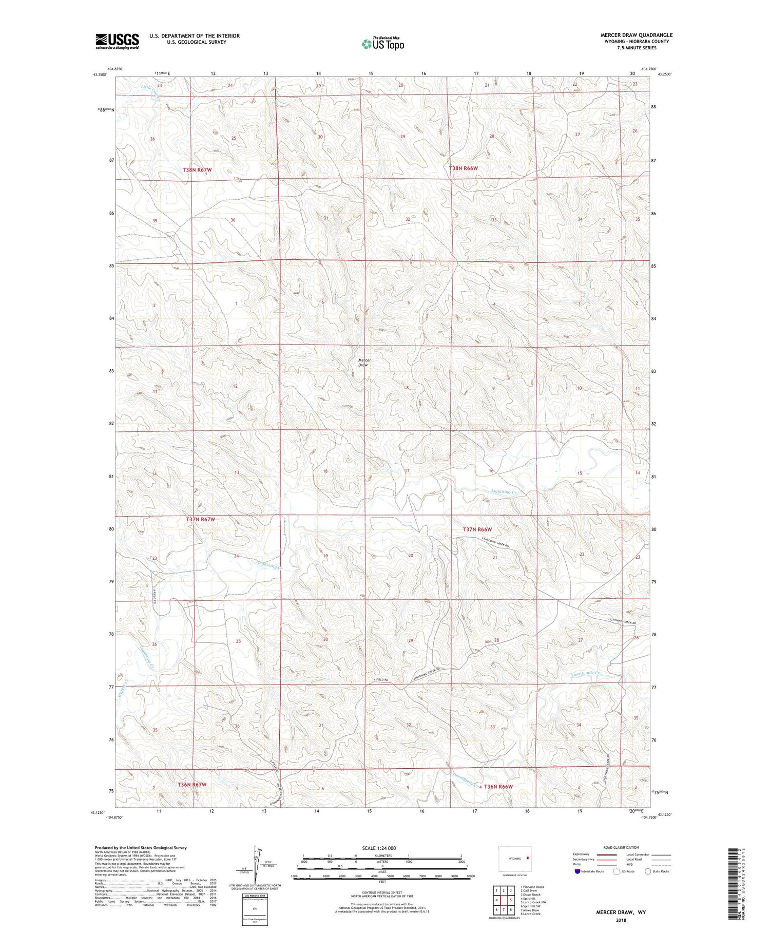 Mercer Draw Wyoming US Topo Map Image