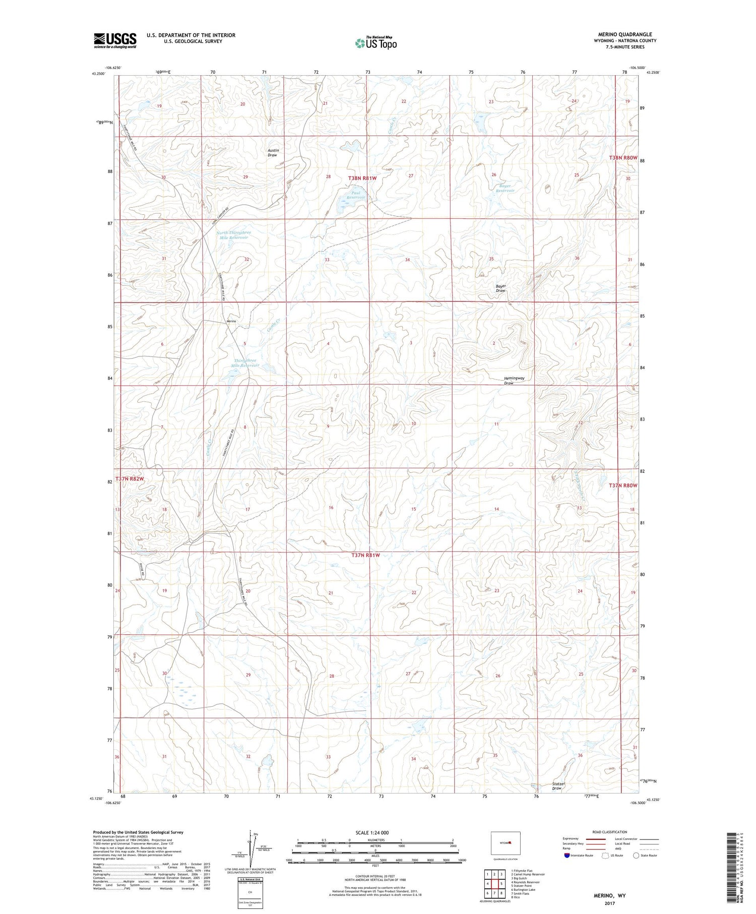 Merino Wyoming US Topo Map Image