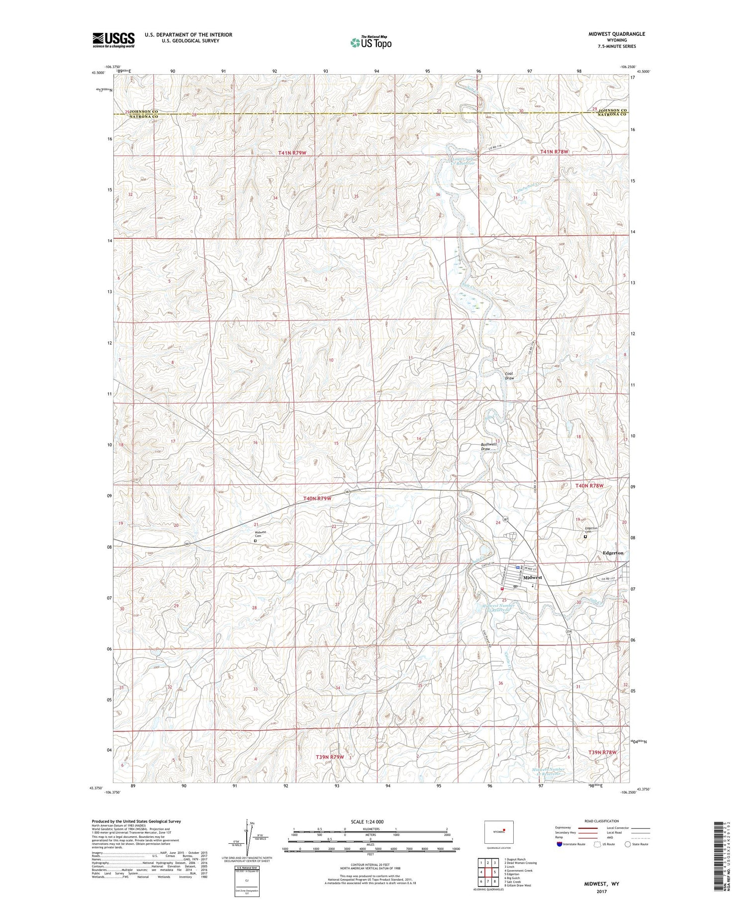 Midwest Wyoming US Topo Map Image
