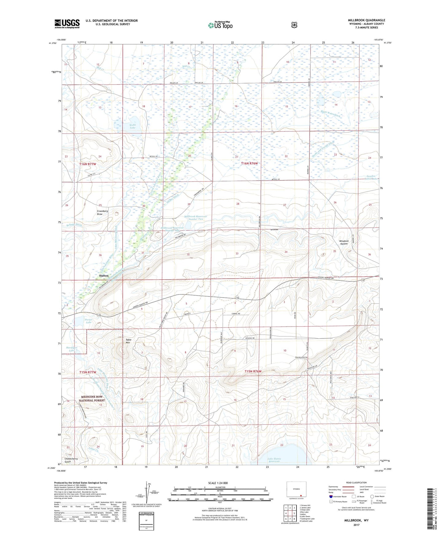 Millbrook Wyoming US Topo Map Image