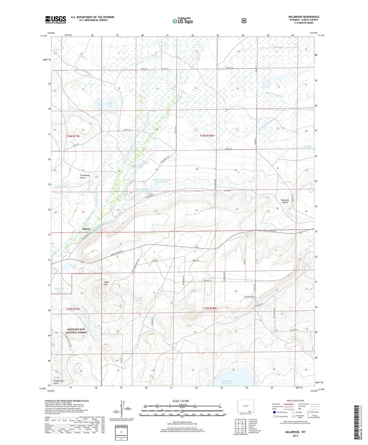 Millbrook Wyoming US Topo Map Image