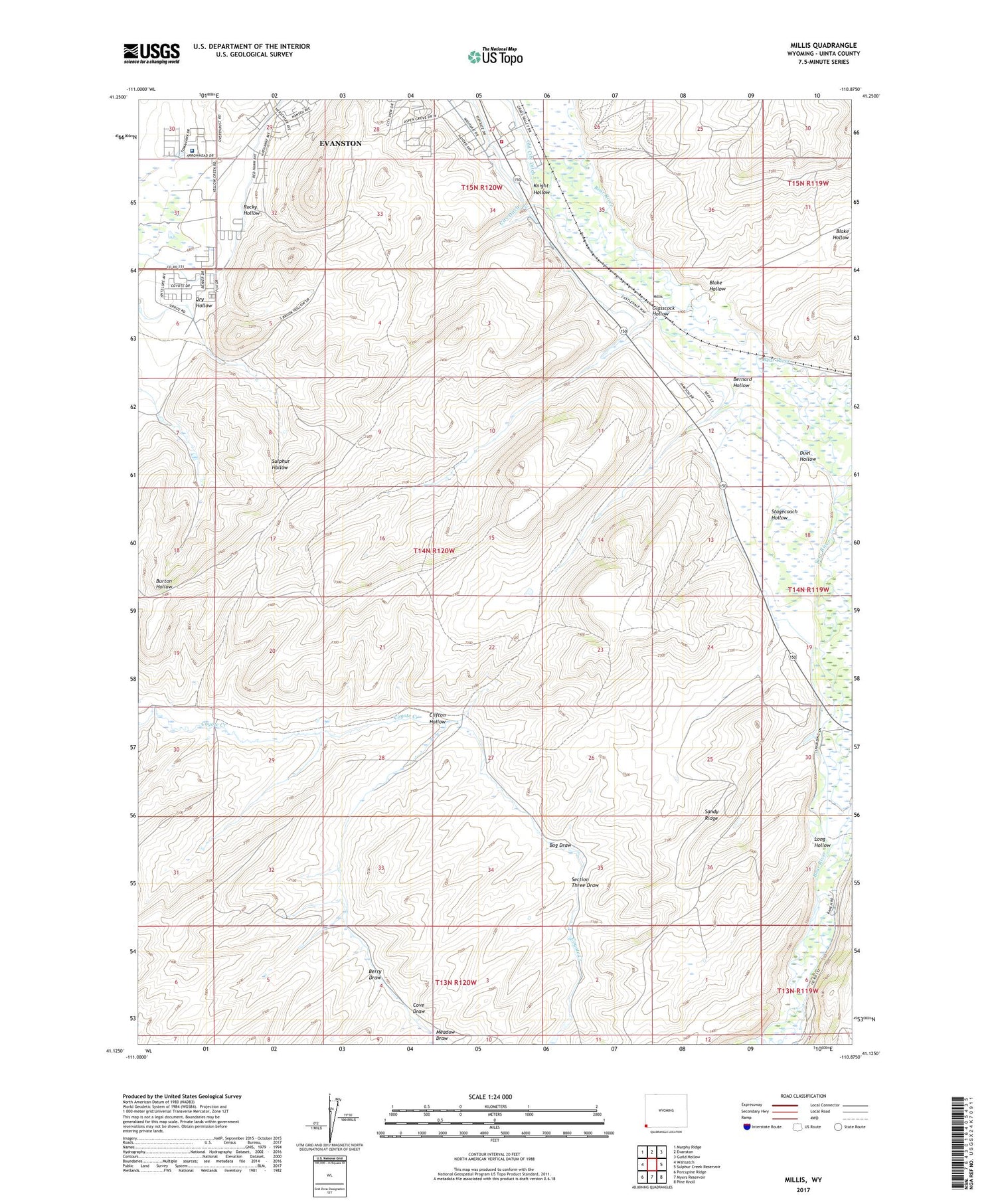 Millis Wyoming US Topo Map Image