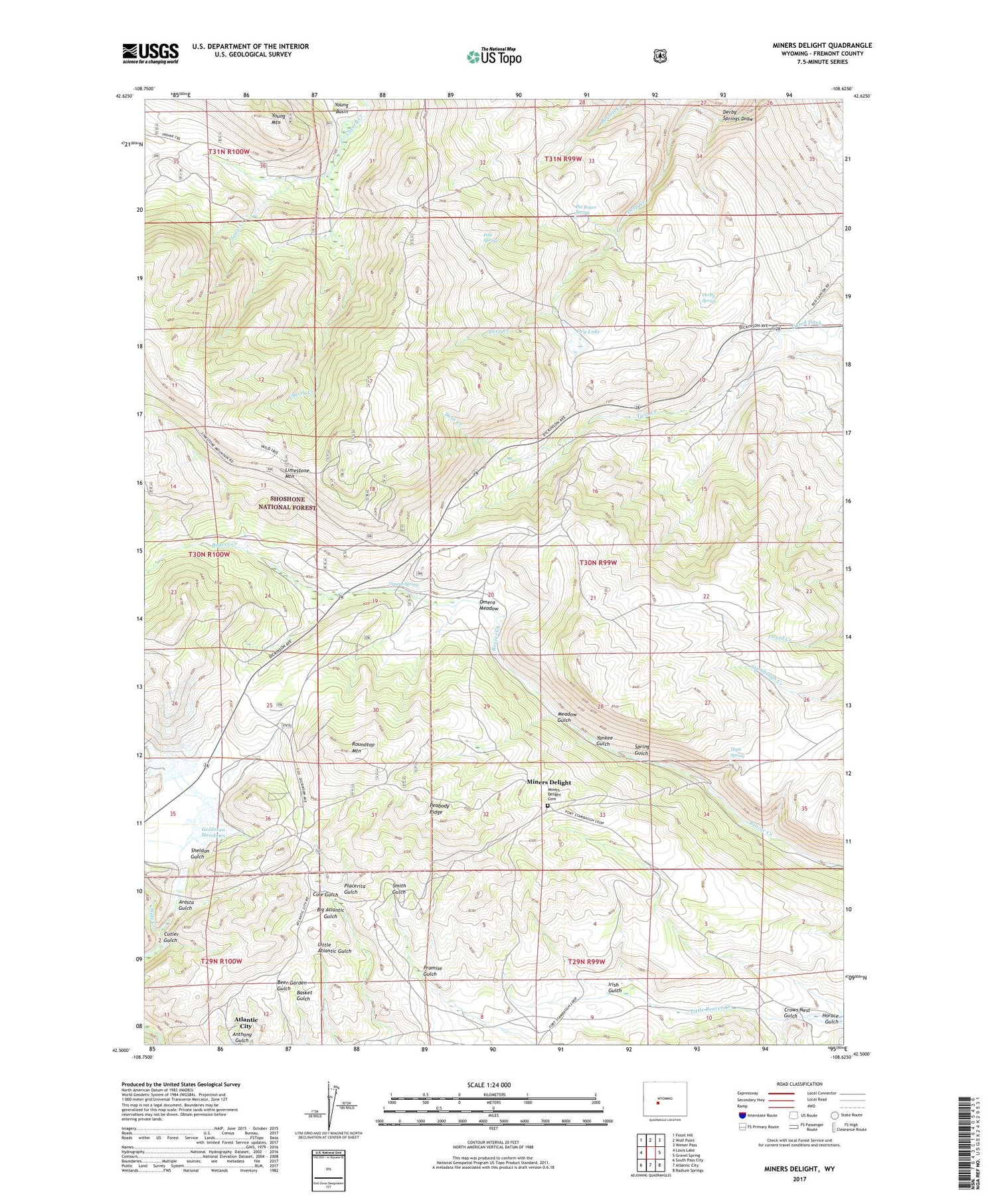 Miners Delight Wyoming US Topo Map Image