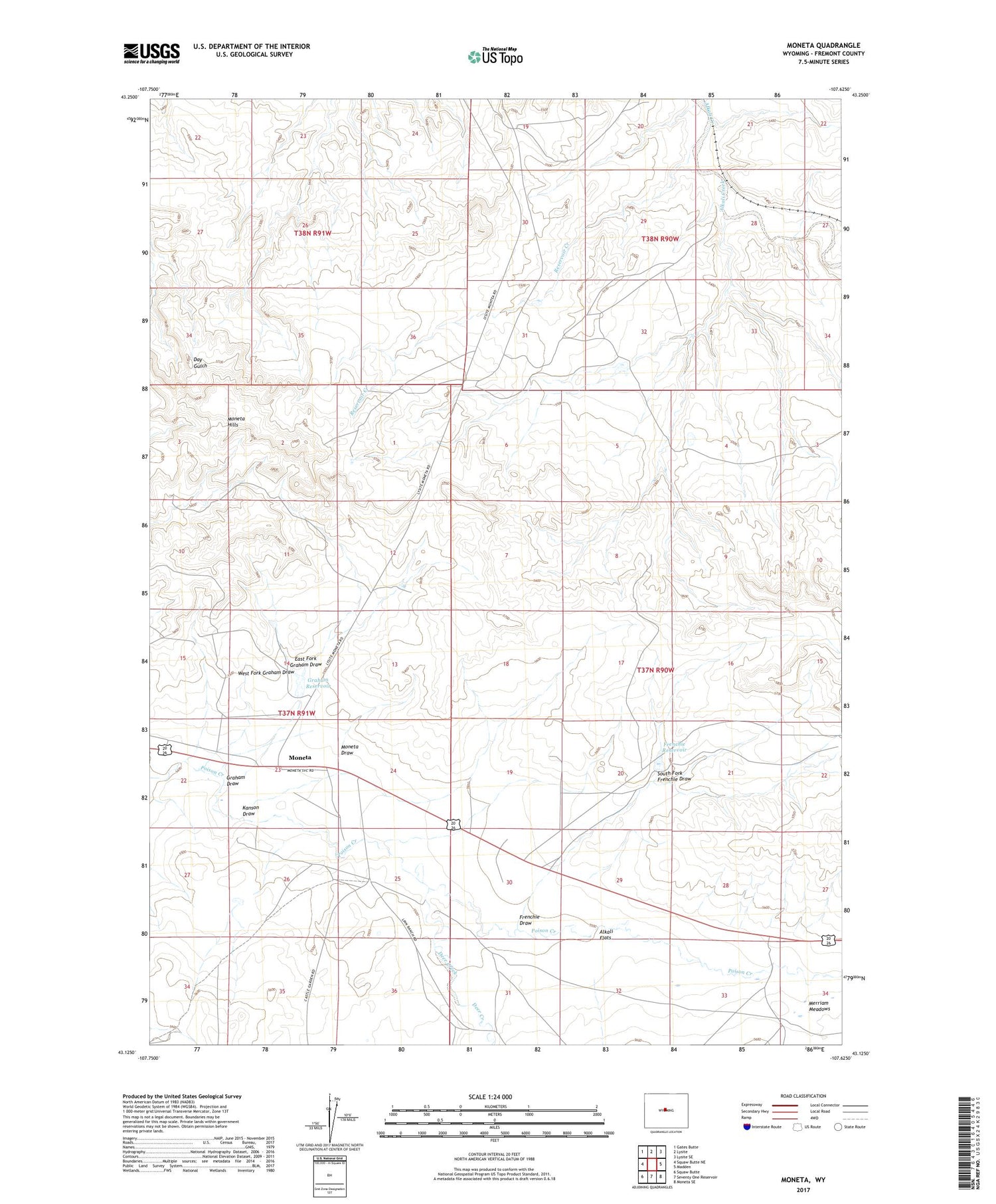 Moneta Wyoming US Topo Map Image
