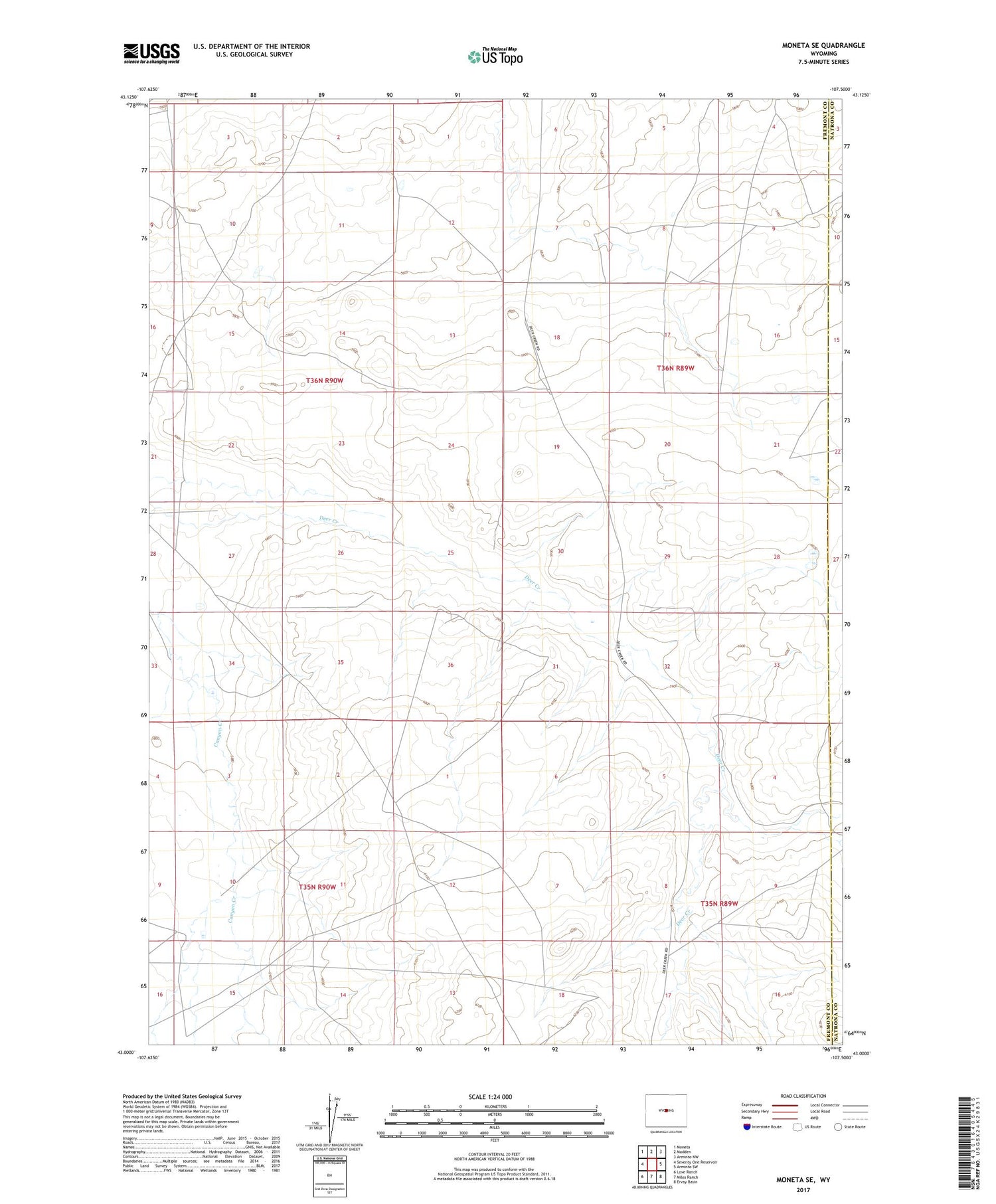 Moneta SE Wyoming US Topo Map Image