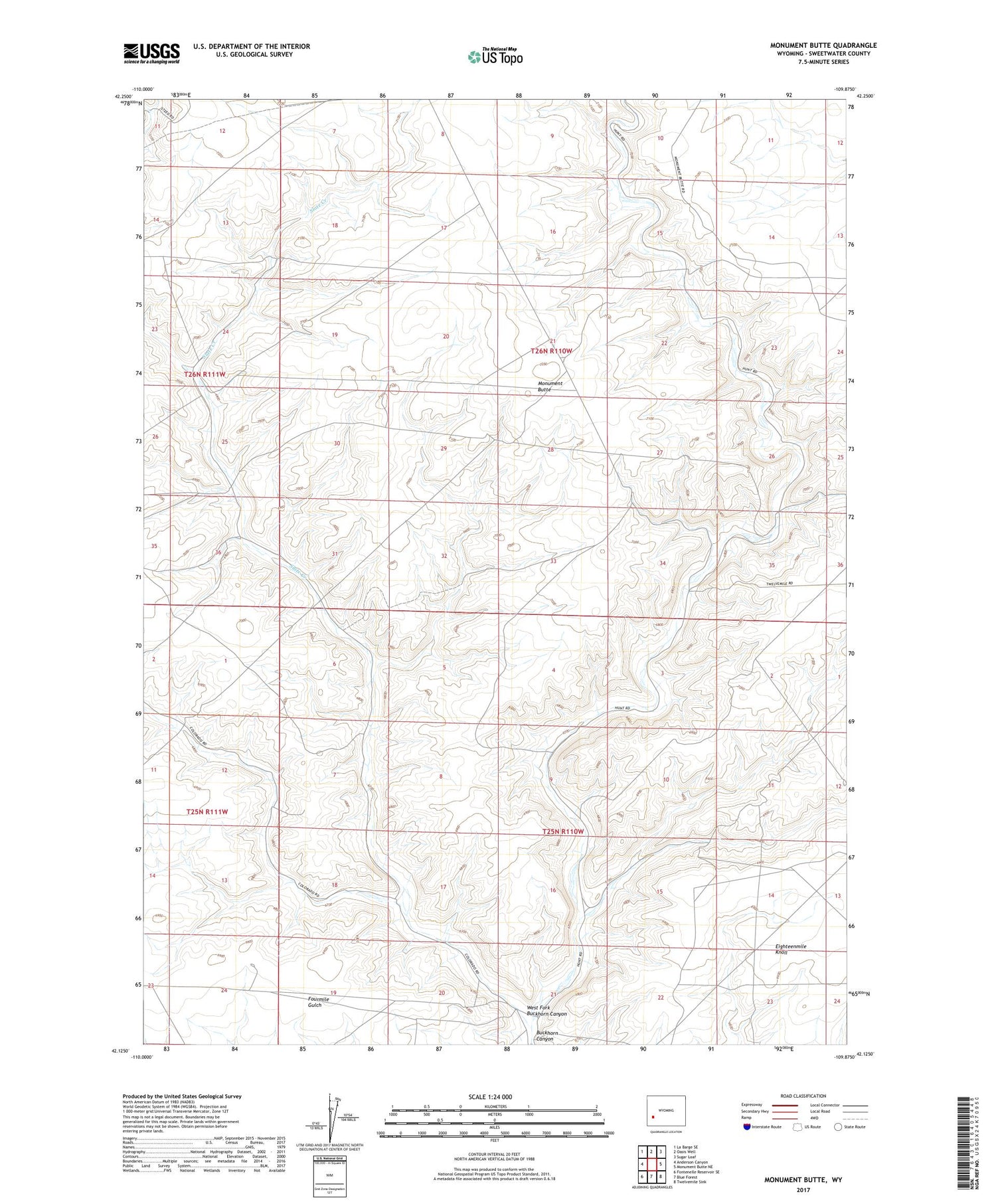 Monument Butte Wyoming US Topo Map Image