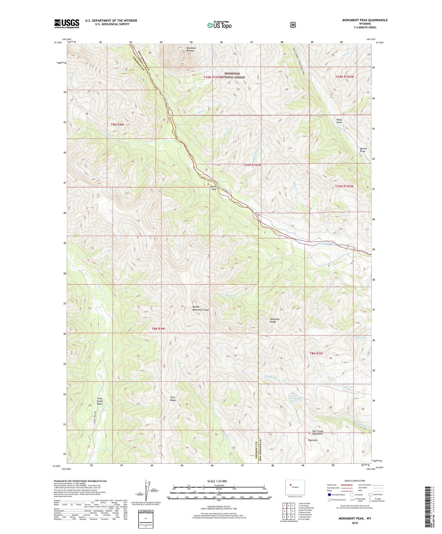 Monument Peak Wyoming US Topo Map Image