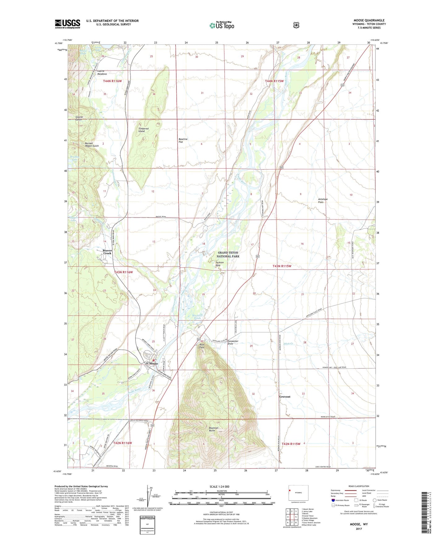 Moose Wyoming US Topo Map Image