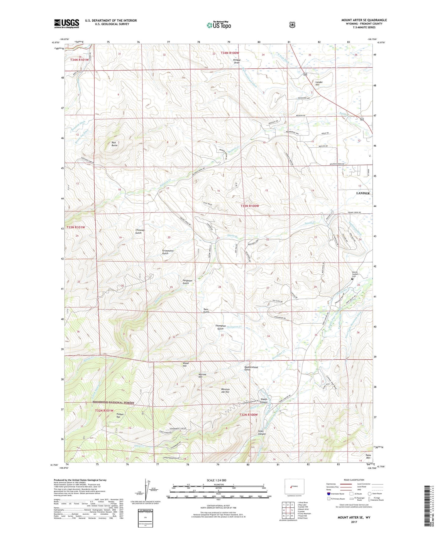 Mount Arter SE Wyoming US Topo Map Image