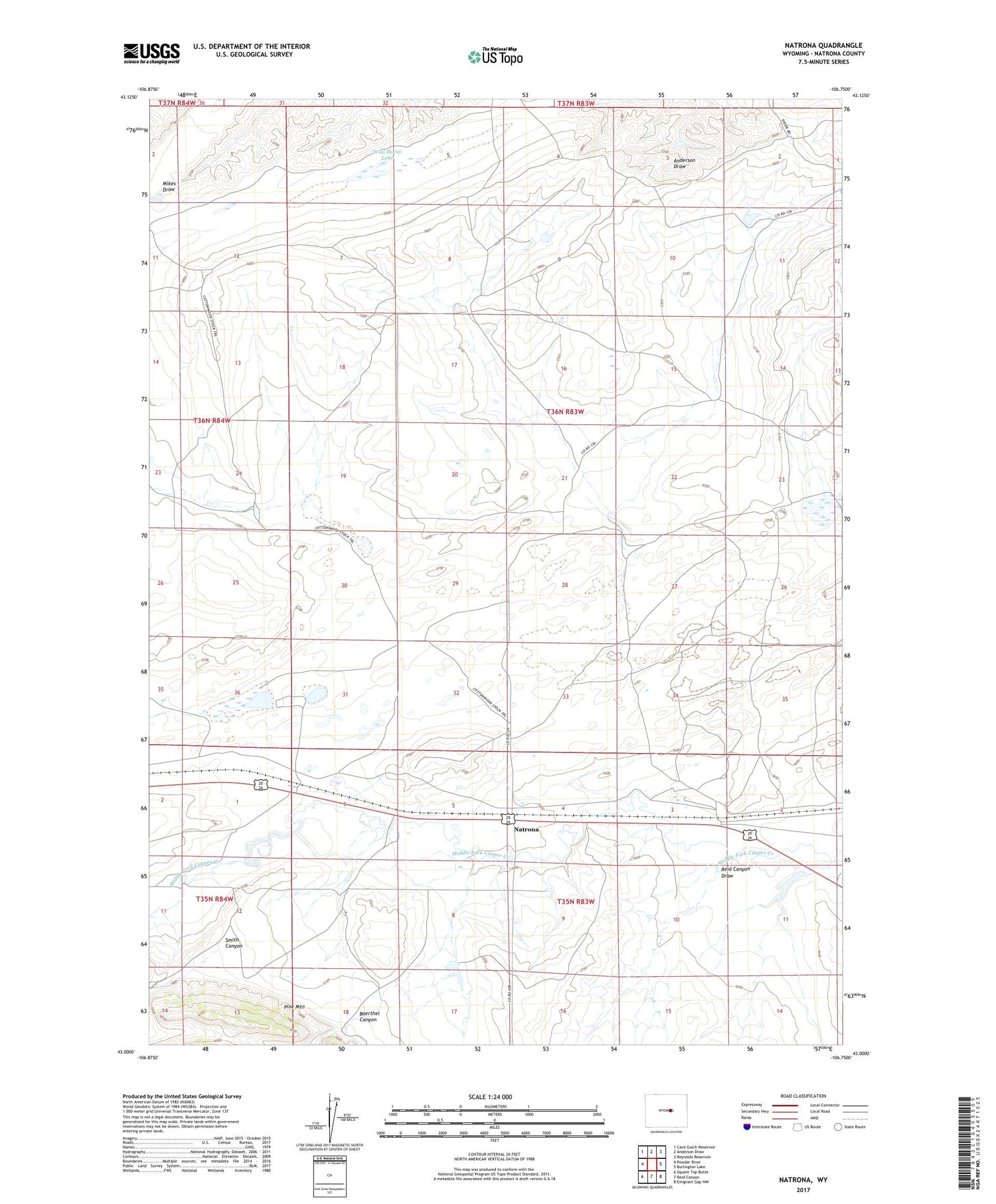 Natrona Wyoming US Topo Map Image