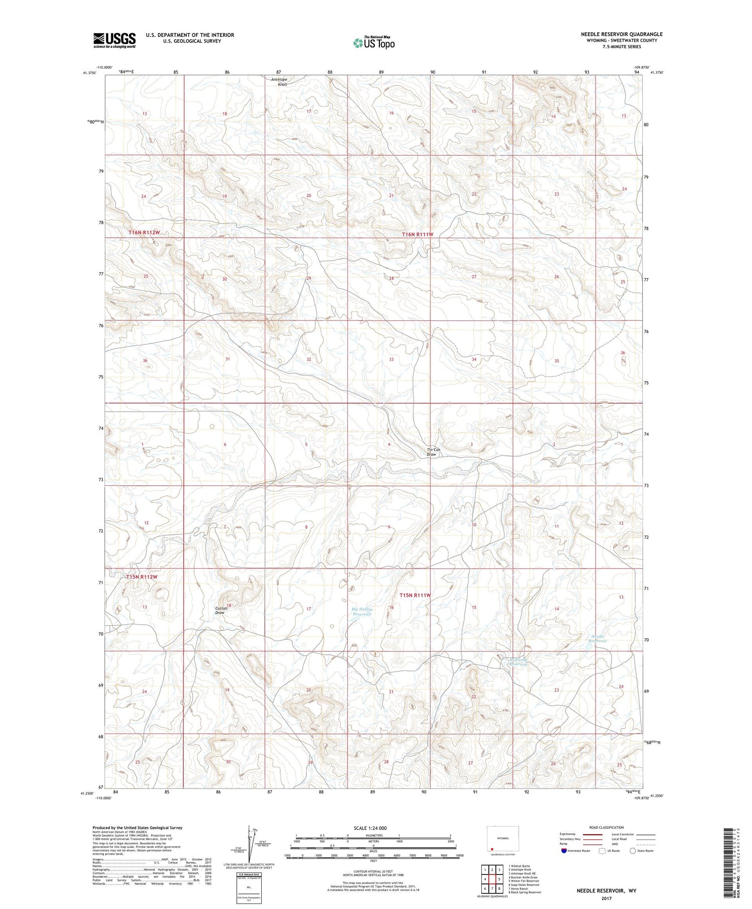 Needle Reservoir Wyoming US Topo Map Image