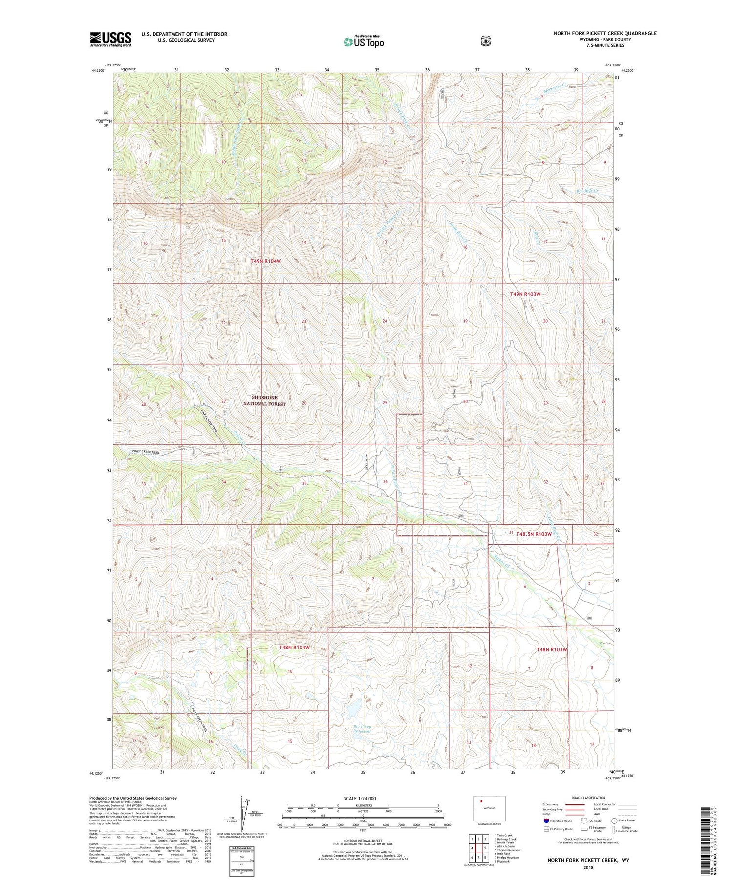 North Fork Pickett Creek Wyoming US Topo Map Image