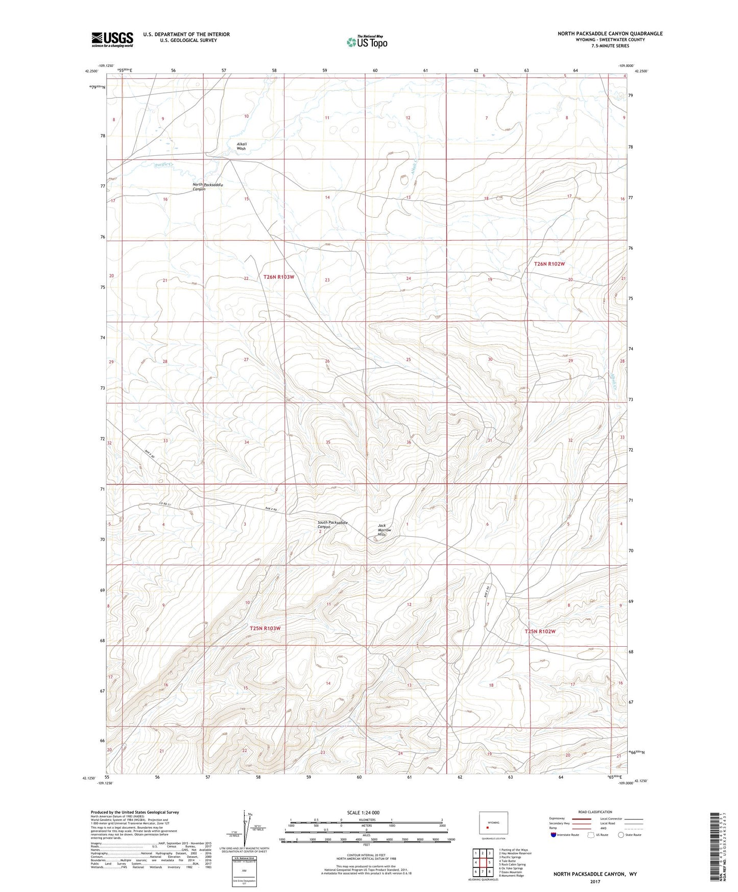 North Packsaddle Canyon Wyoming US Topo Map Image