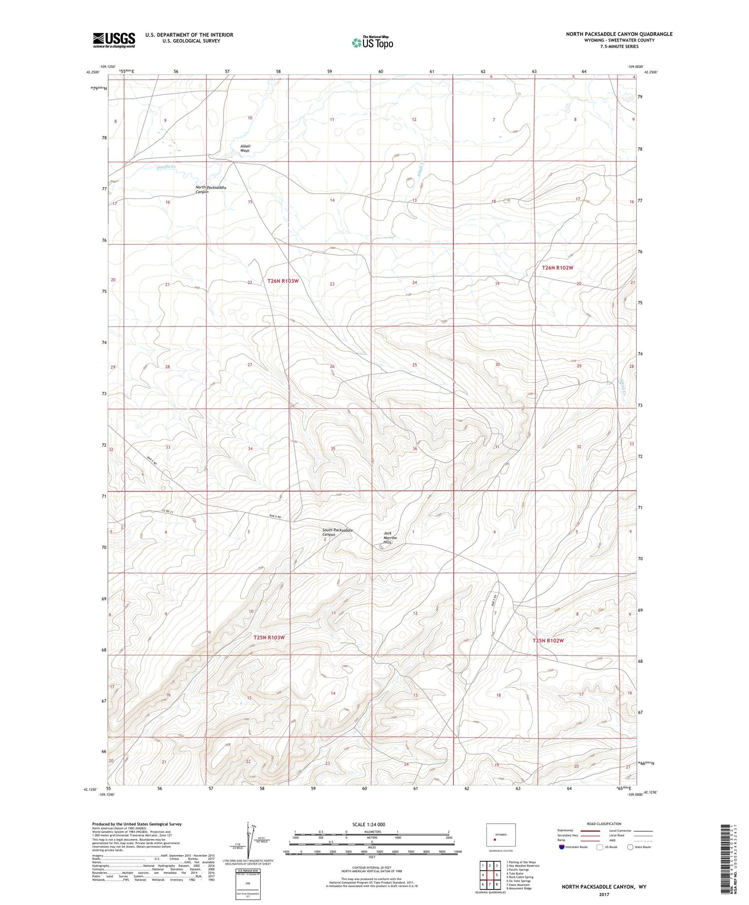 North Packsaddle Canyon Wyoming US Topo Map Image