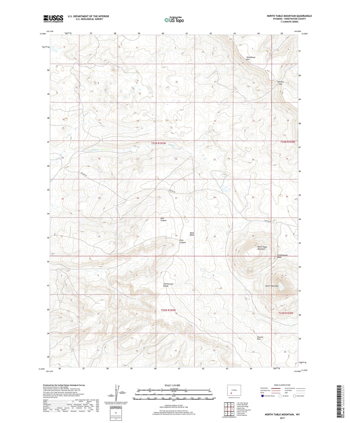 North Table Mountain Wyoming US Topo Map Image