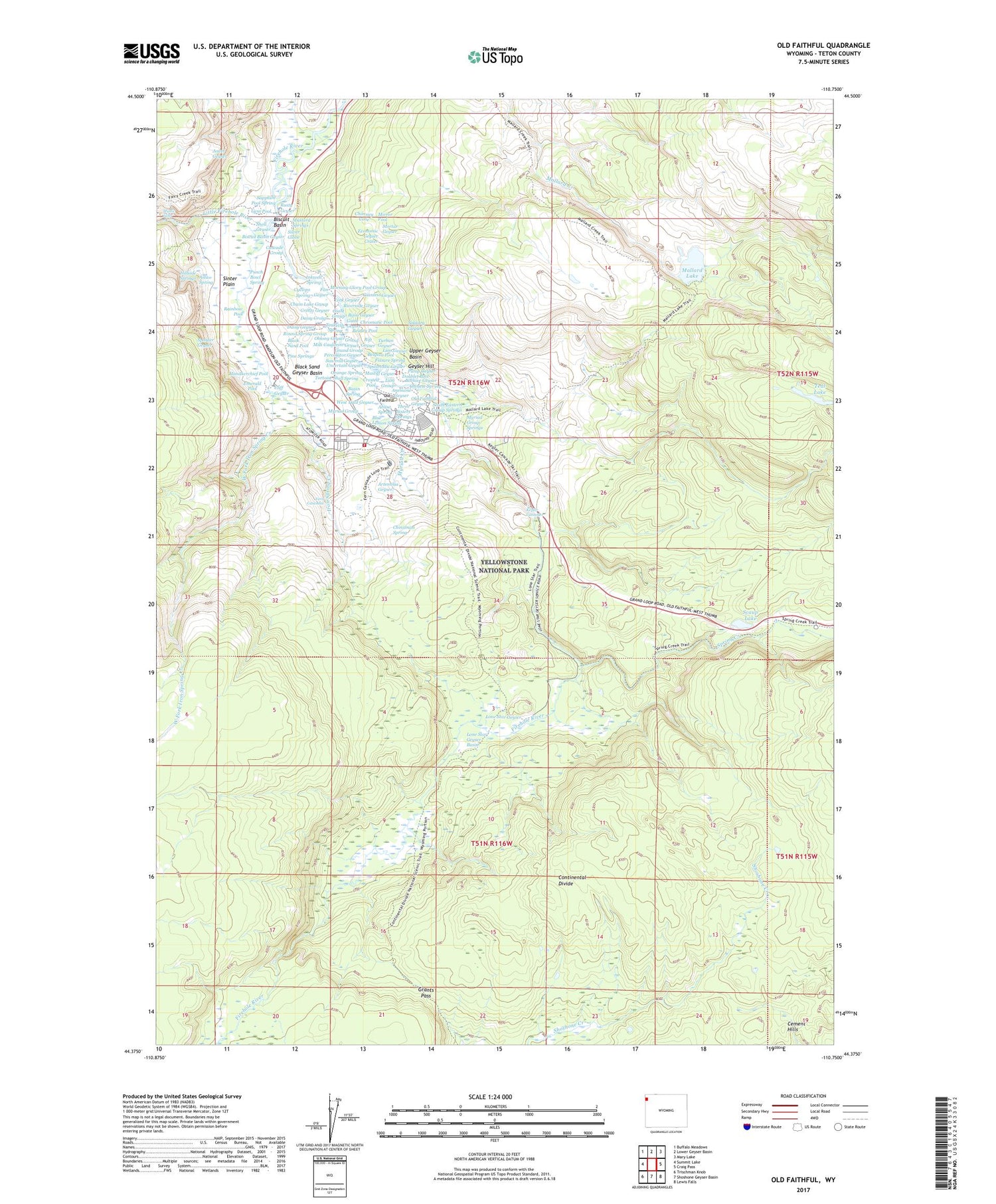 Old Faithful Wyoming US Topo Map Image