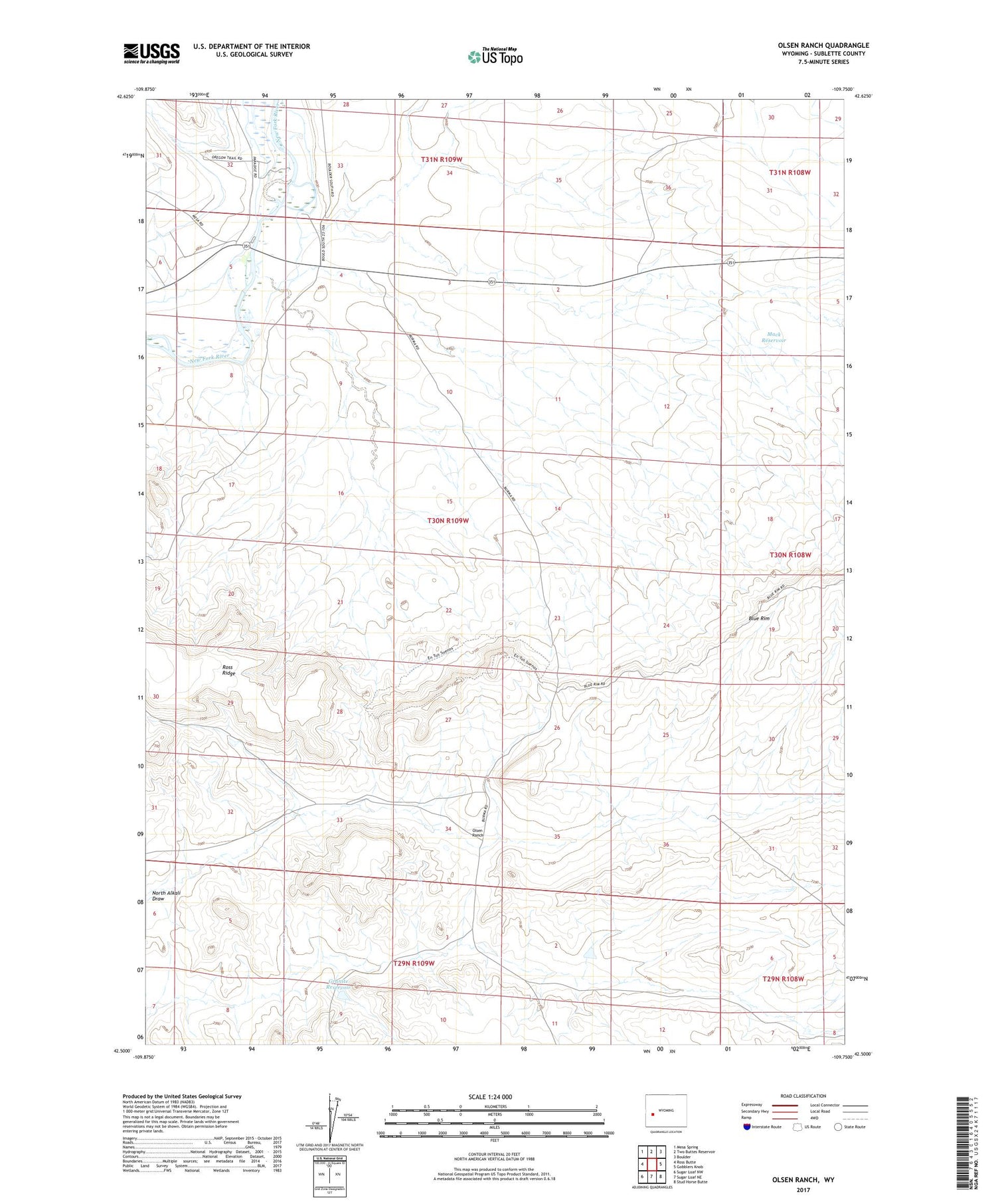 Olsen Ranch Wyoming US Topo Map Image
