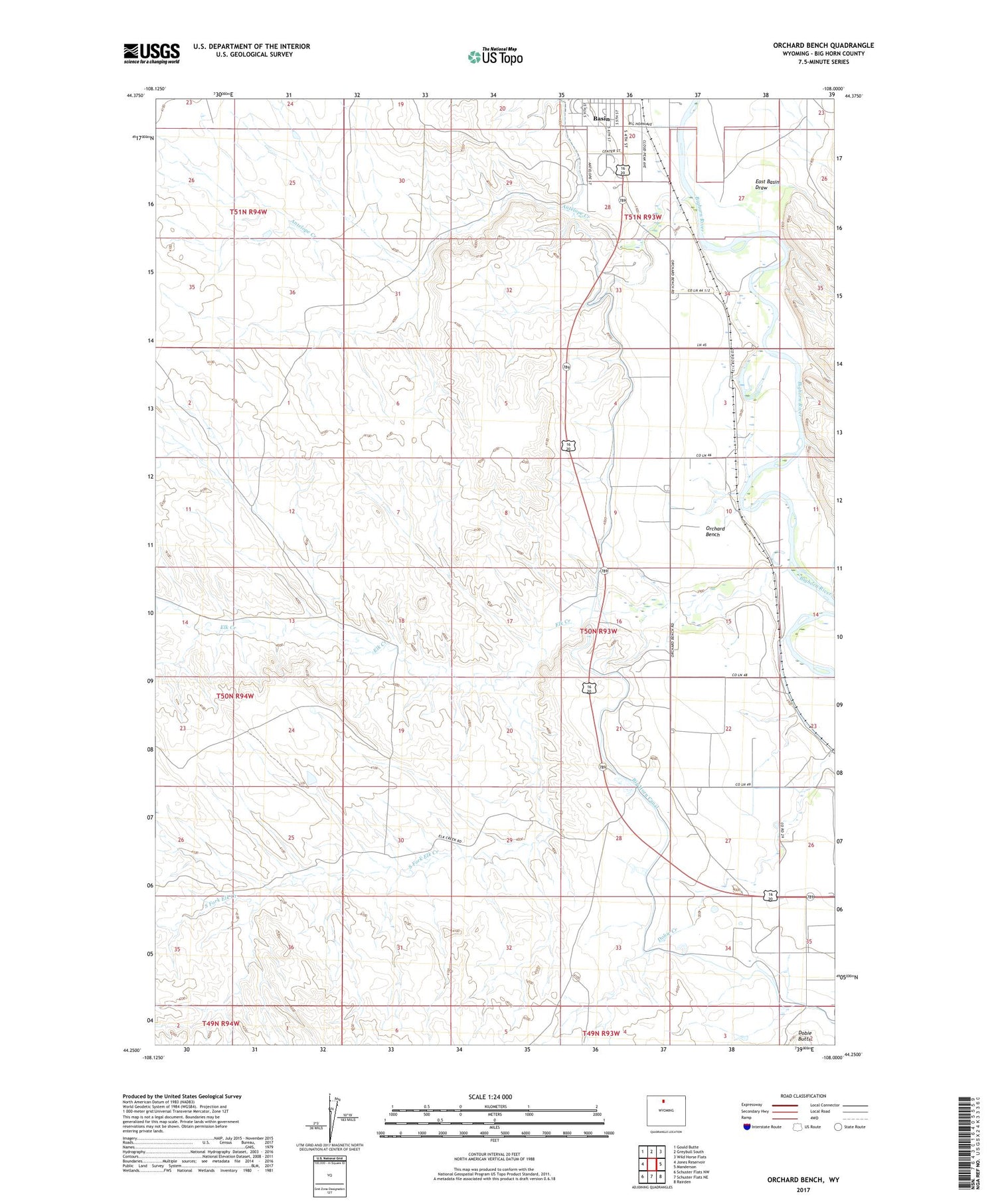 Orchard Bench Wyoming US Topo Map Image