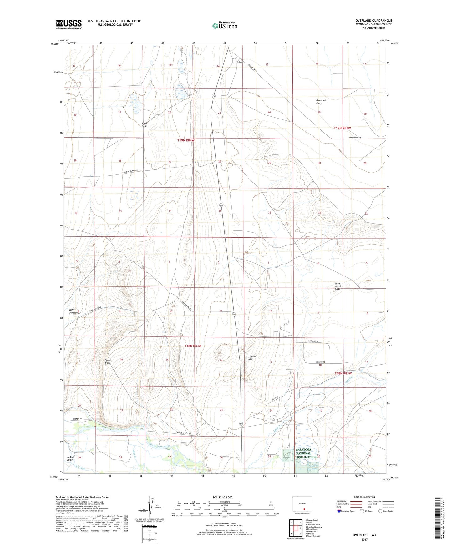 Overland Wyoming US Topo Map Image