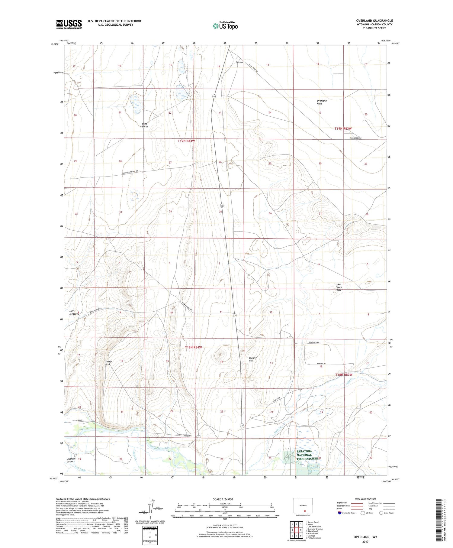 Overland Wyoming US Topo Map Image