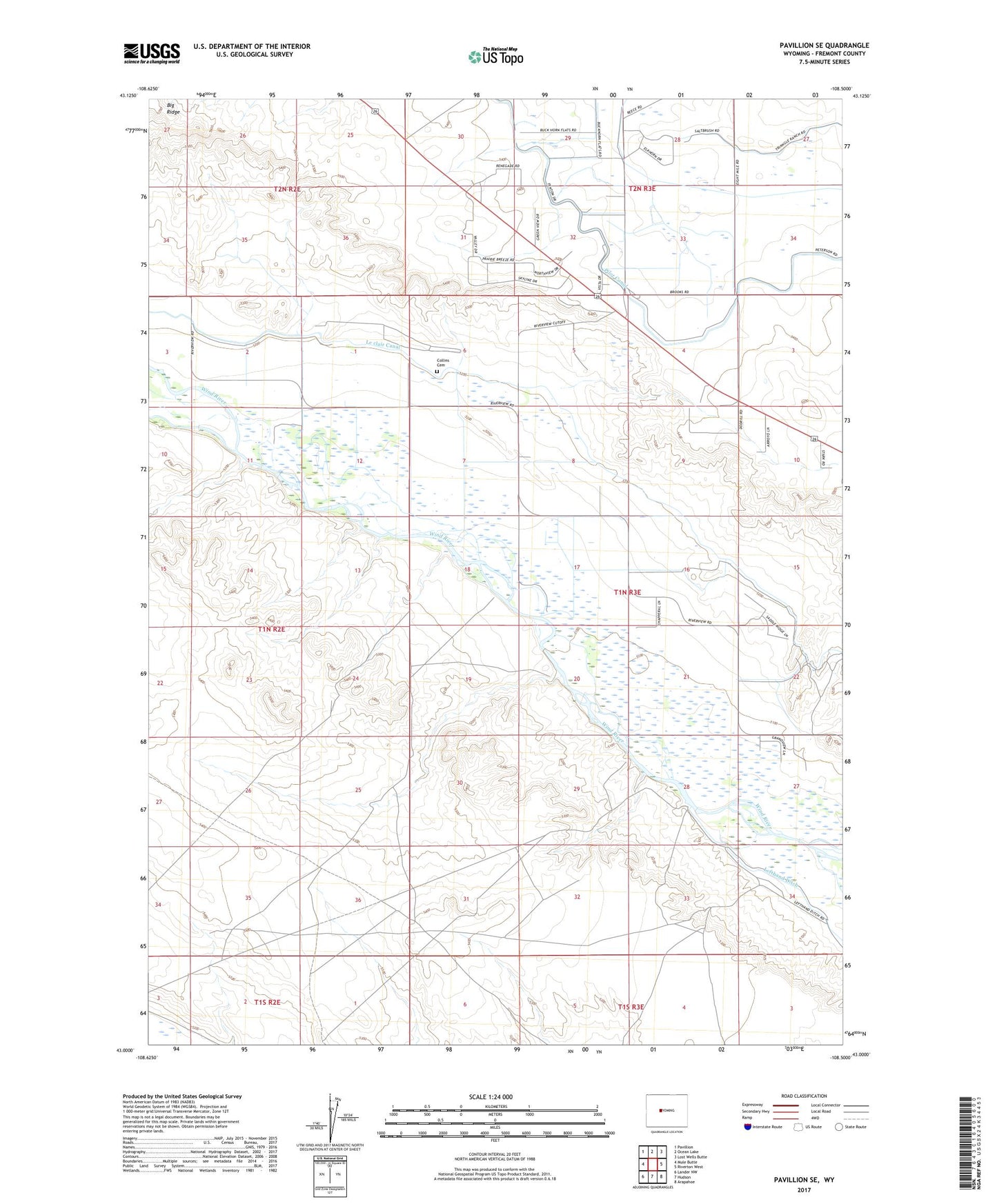 Pavillion SE Wyoming US Topo Map Image