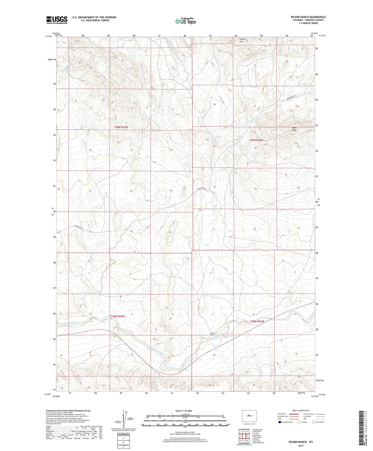 Picard Ranch Wyoming US Topo Map Image