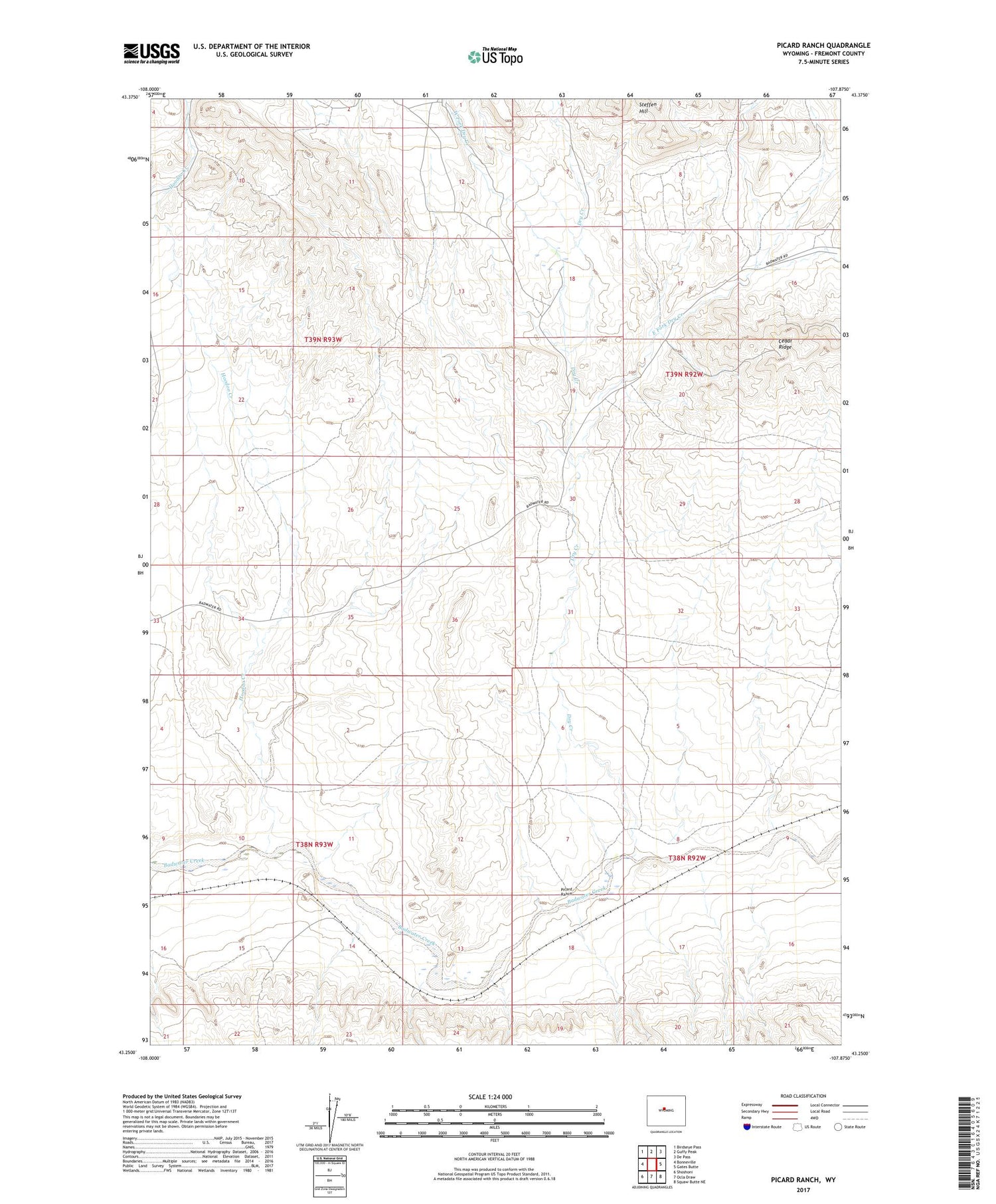 Picard Ranch Wyoming US Topo Map Image