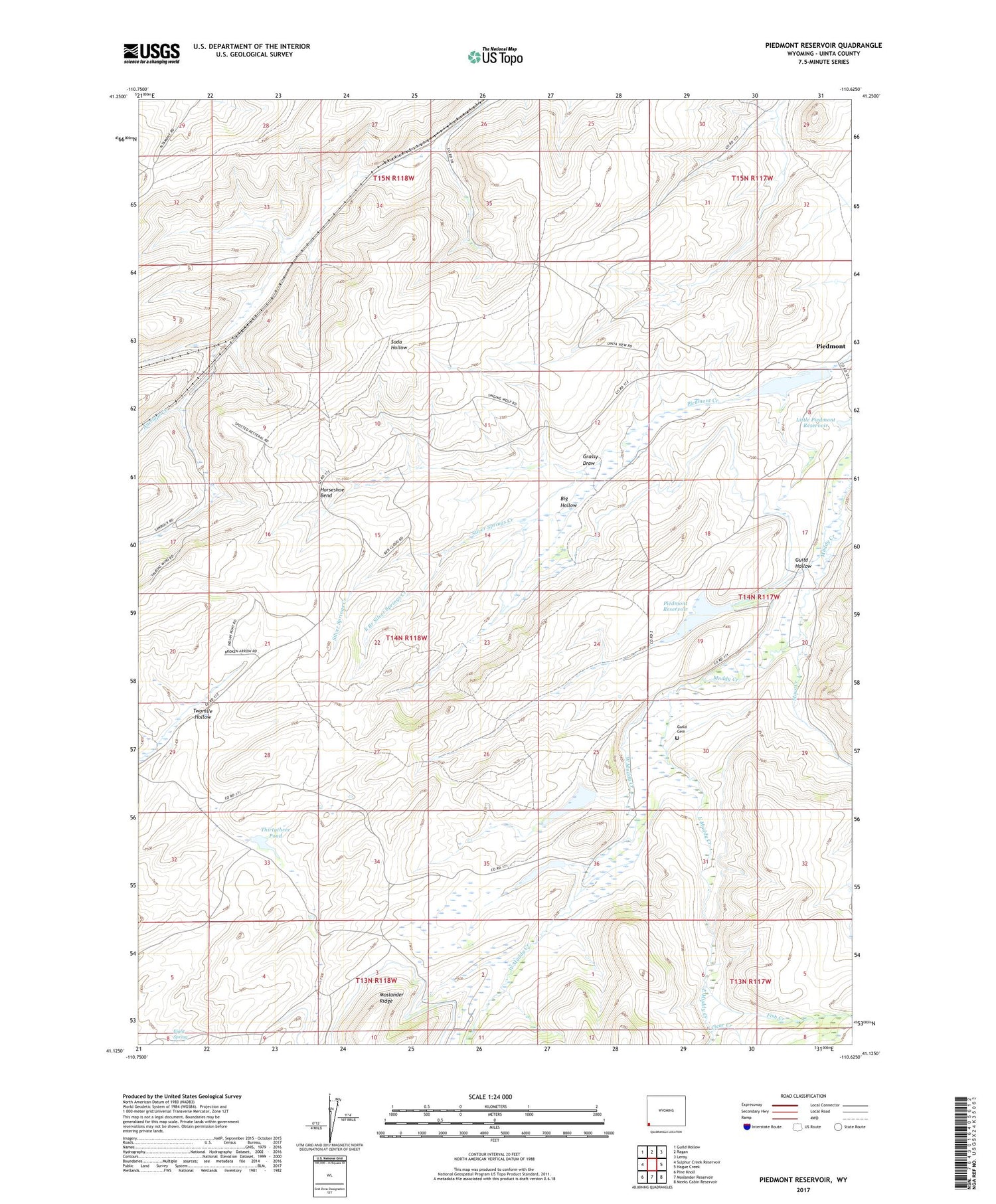 Piedmont Reservoir Wyoming US Topo Map Image