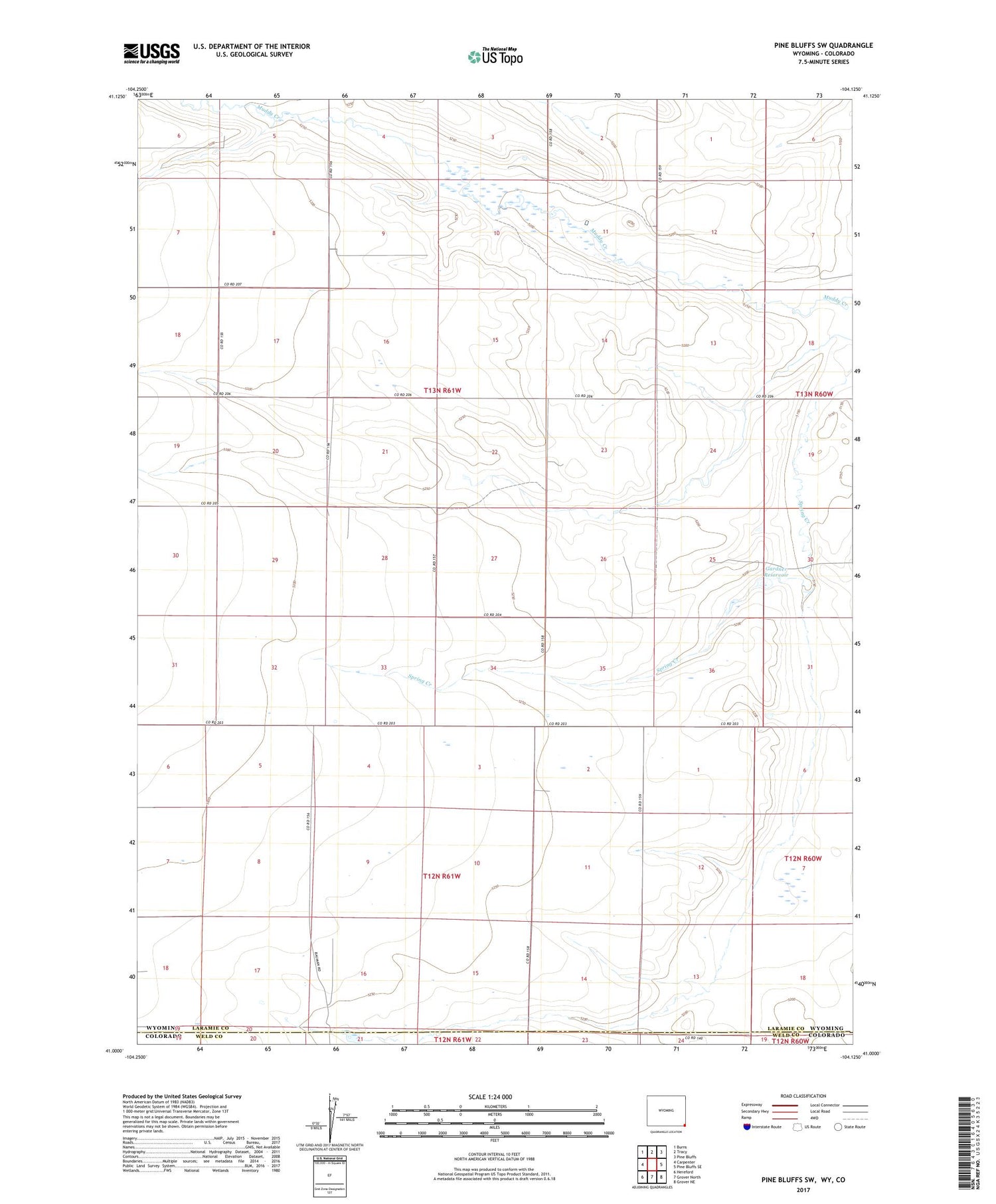 Pine Bluffs SW Wyoming US Topo Map Image