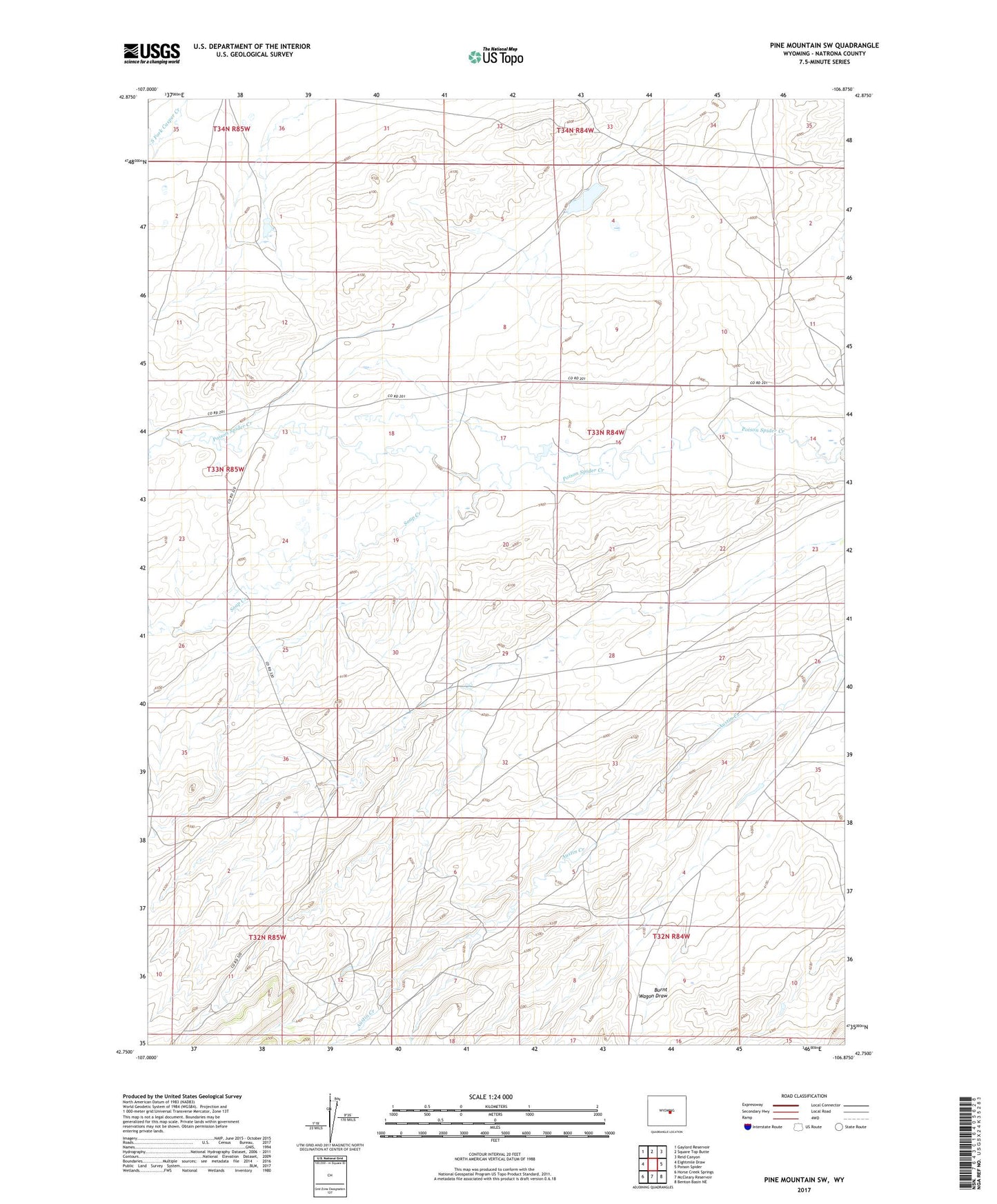 Pine Mountain SW Wyoming US Topo Map Image