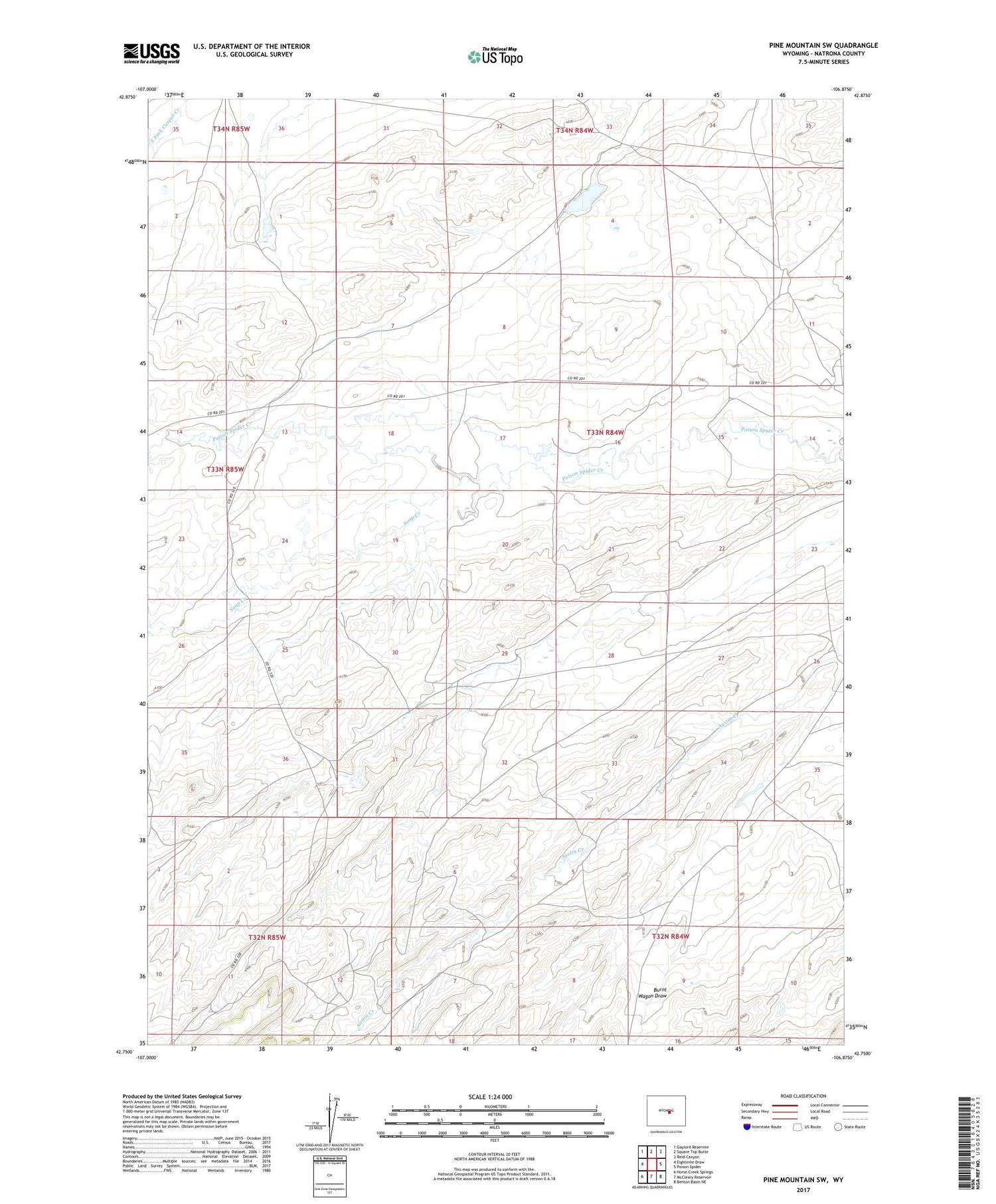 Pine Mountain SW Wyoming US Topo Map Image