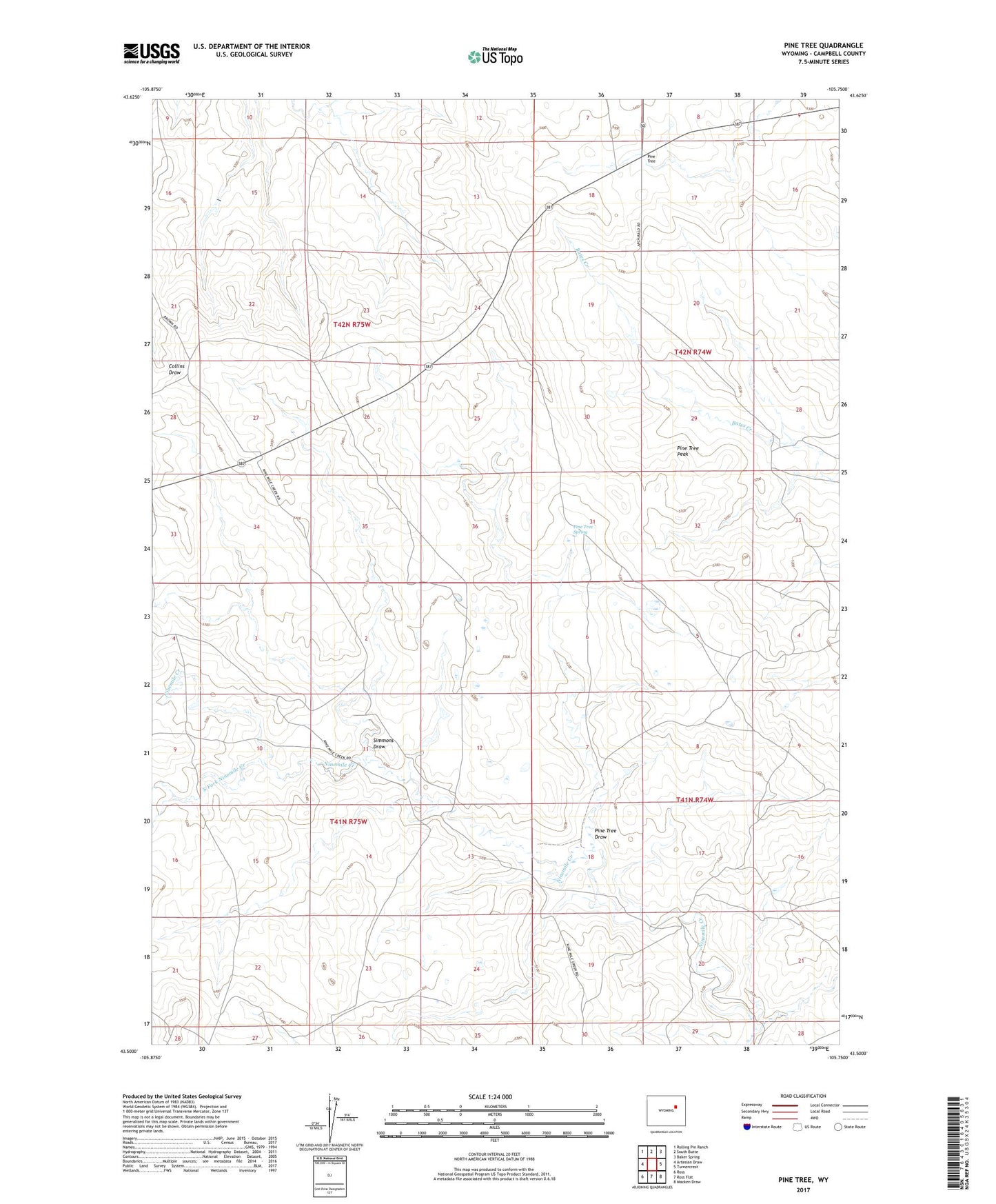 Pine Tree Wyoming US Topo Map Image