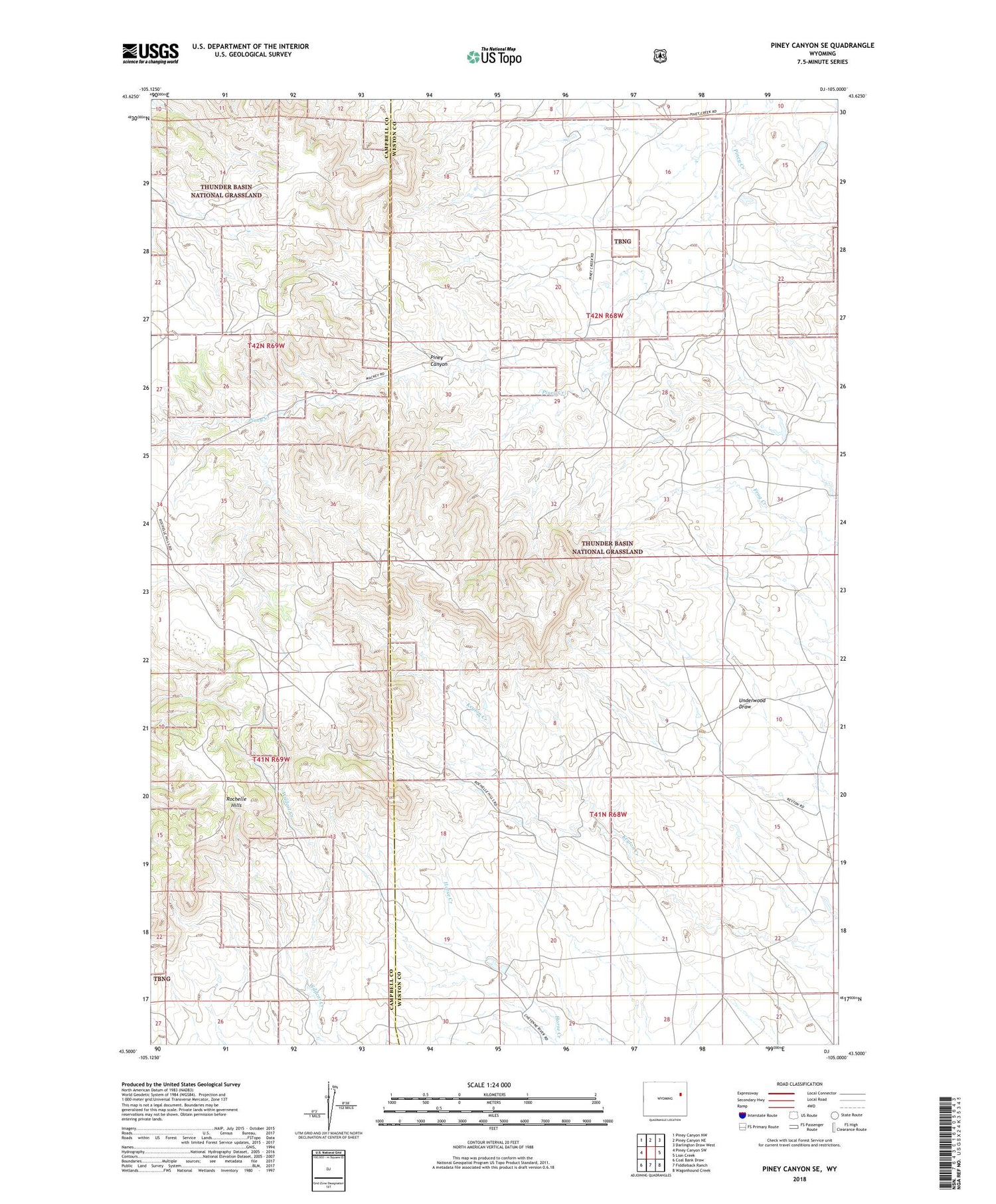 Piney Canyon SE Wyoming US Topo Map Image