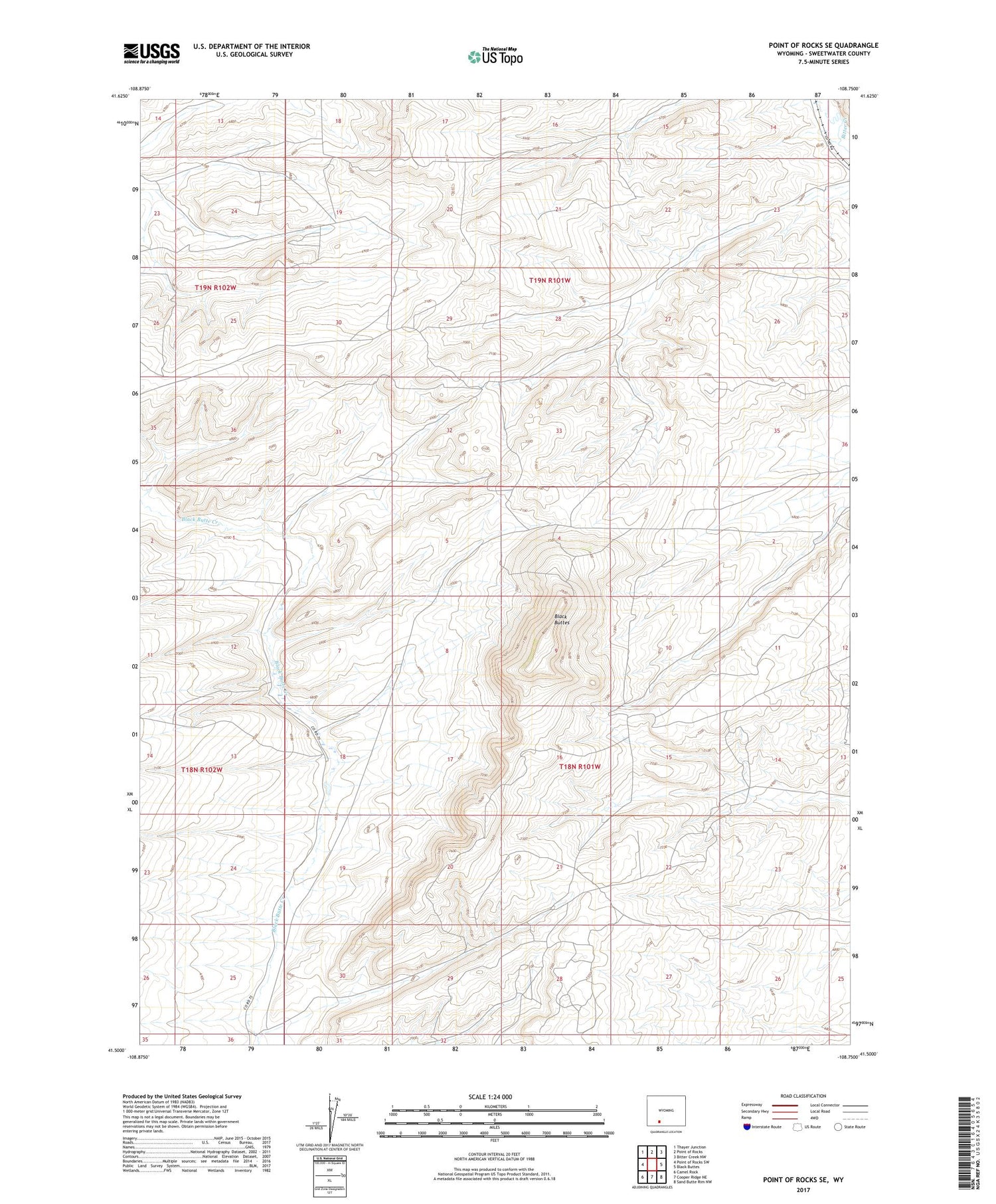 Point of Rocks SE Wyoming US Topo Map Image
