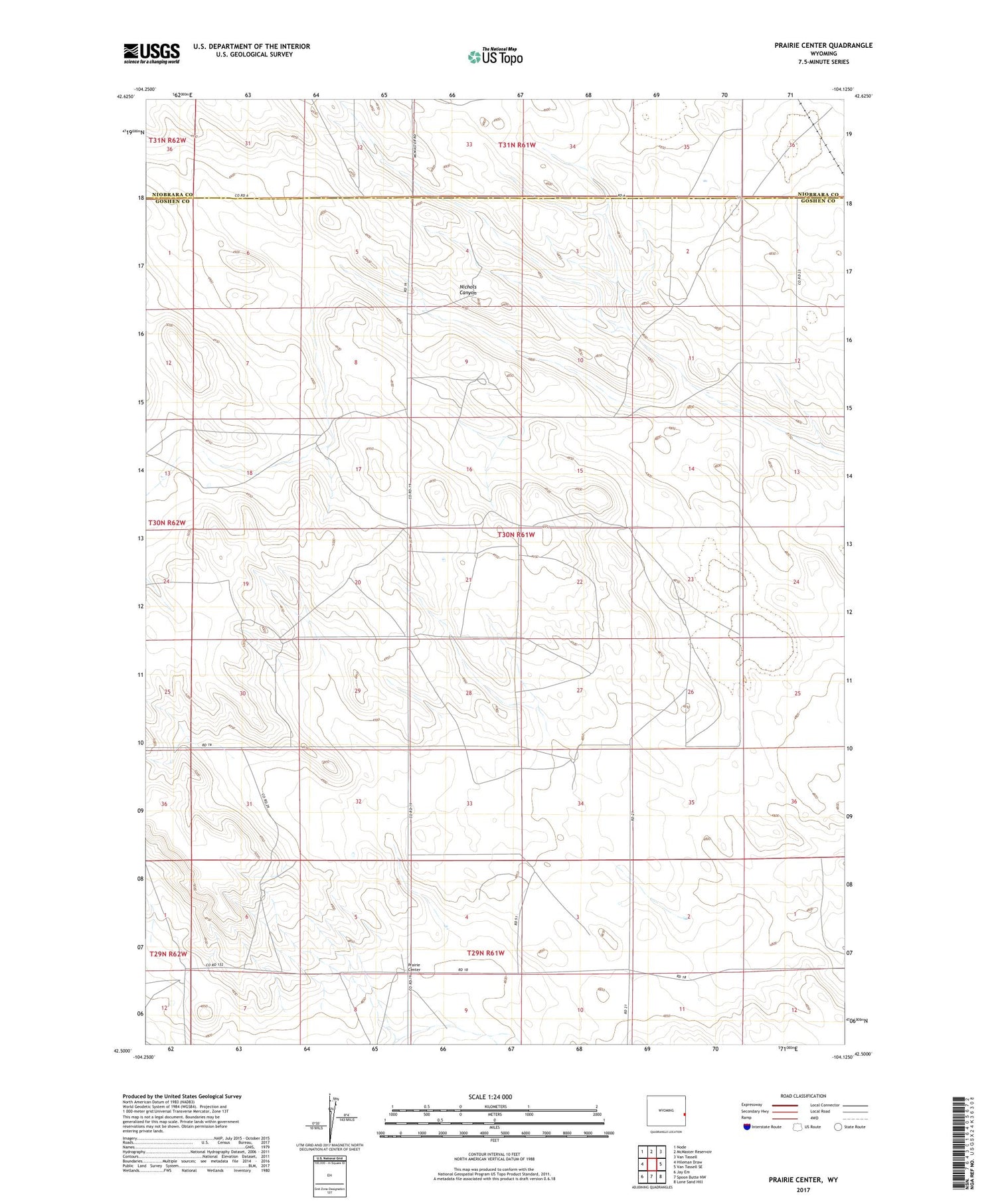 Prairie Center Wyoming US Topo Map Image