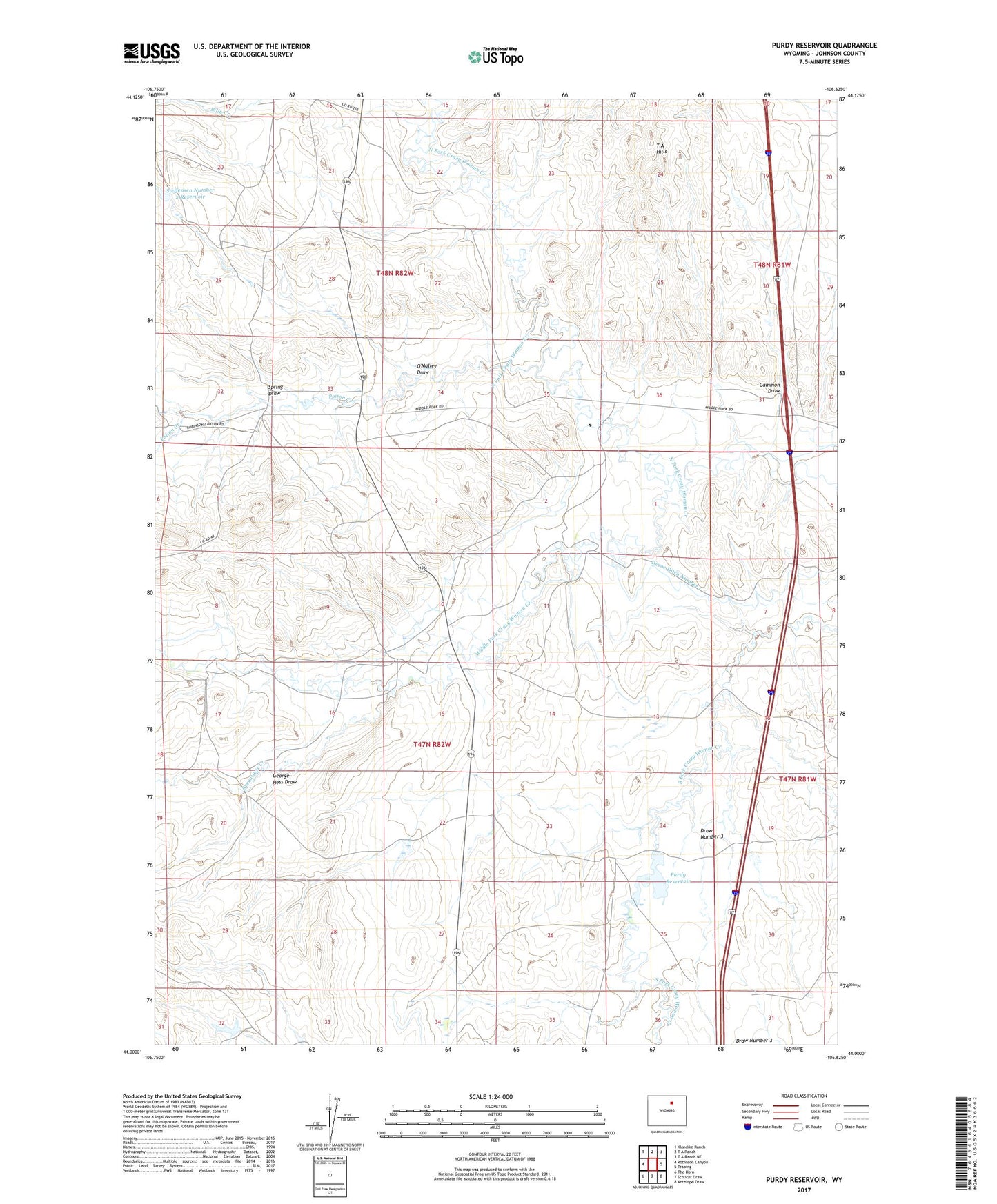 Purdy Reservoir Wyoming US Topo Map Image