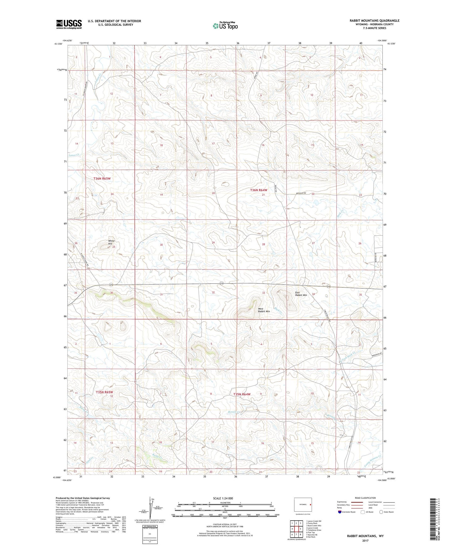 Rabbit Mountains Wyoming US Topo Map Image