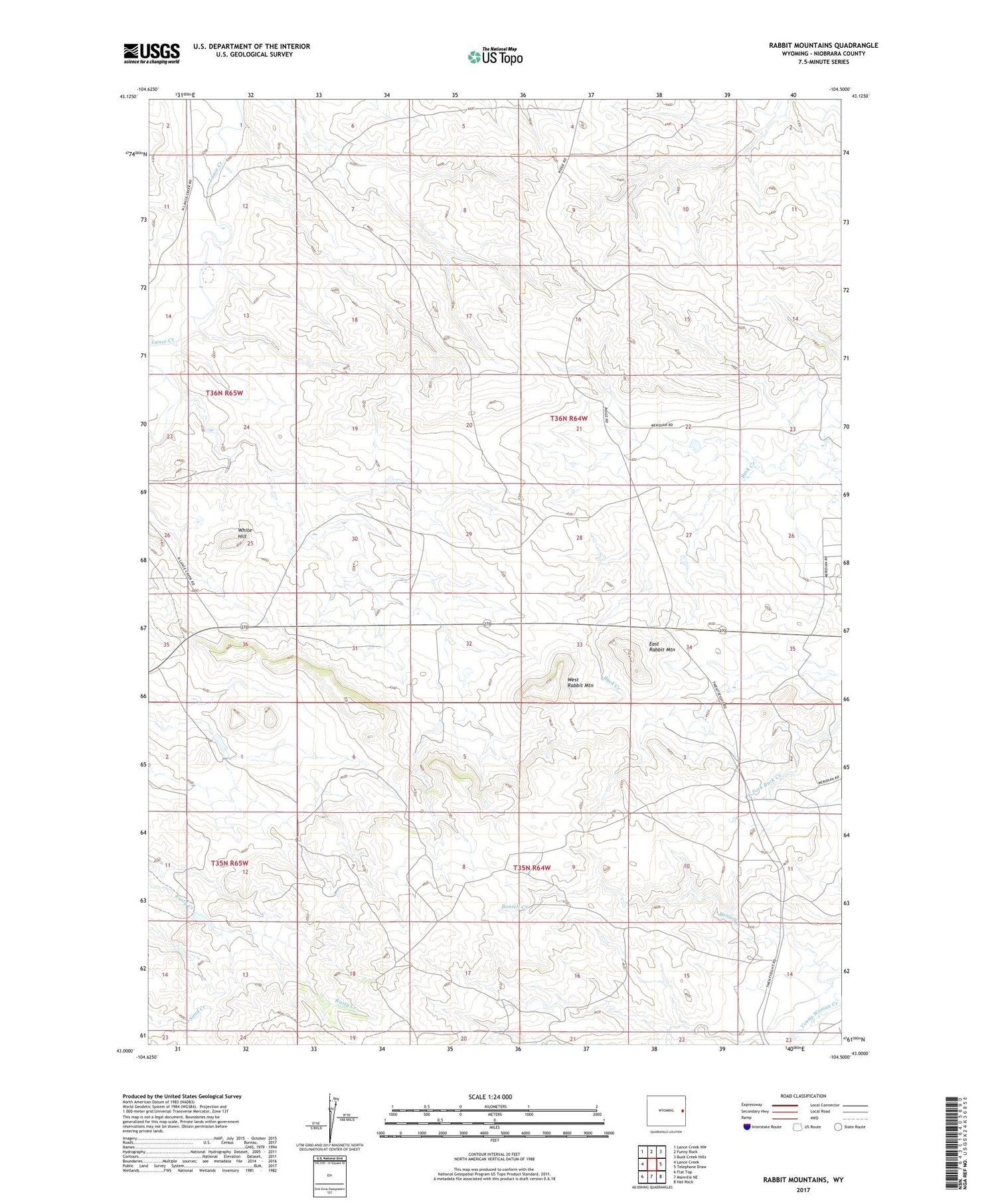 Rabbit Mountains Wyoming US Topo Map Image