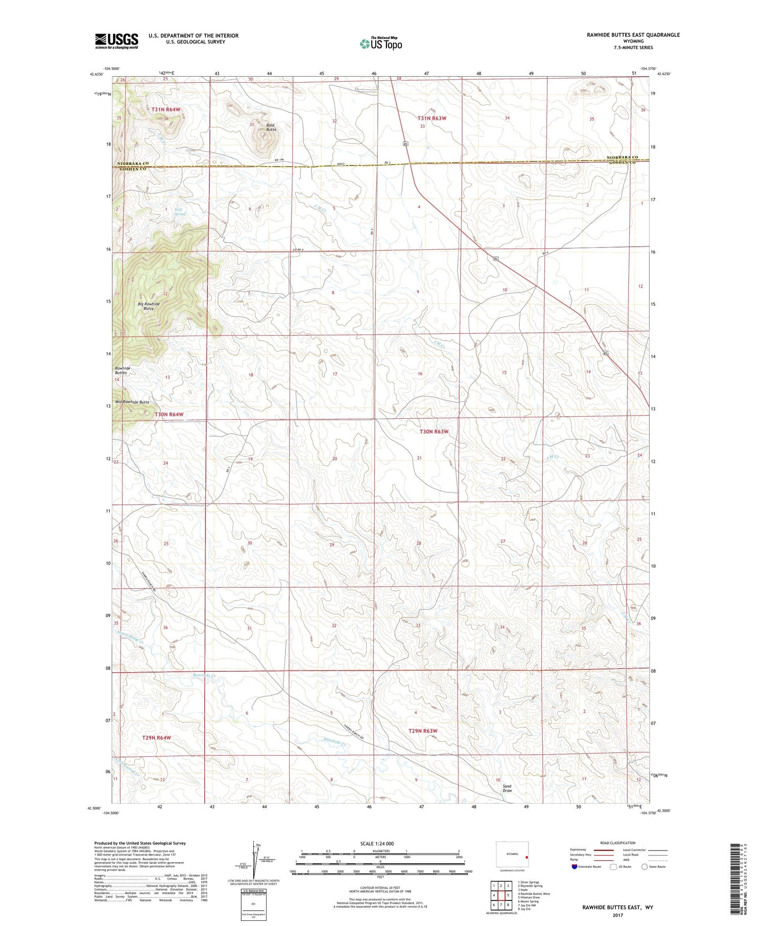 Rawhide Buttes East Wyoming US Topo Map Image