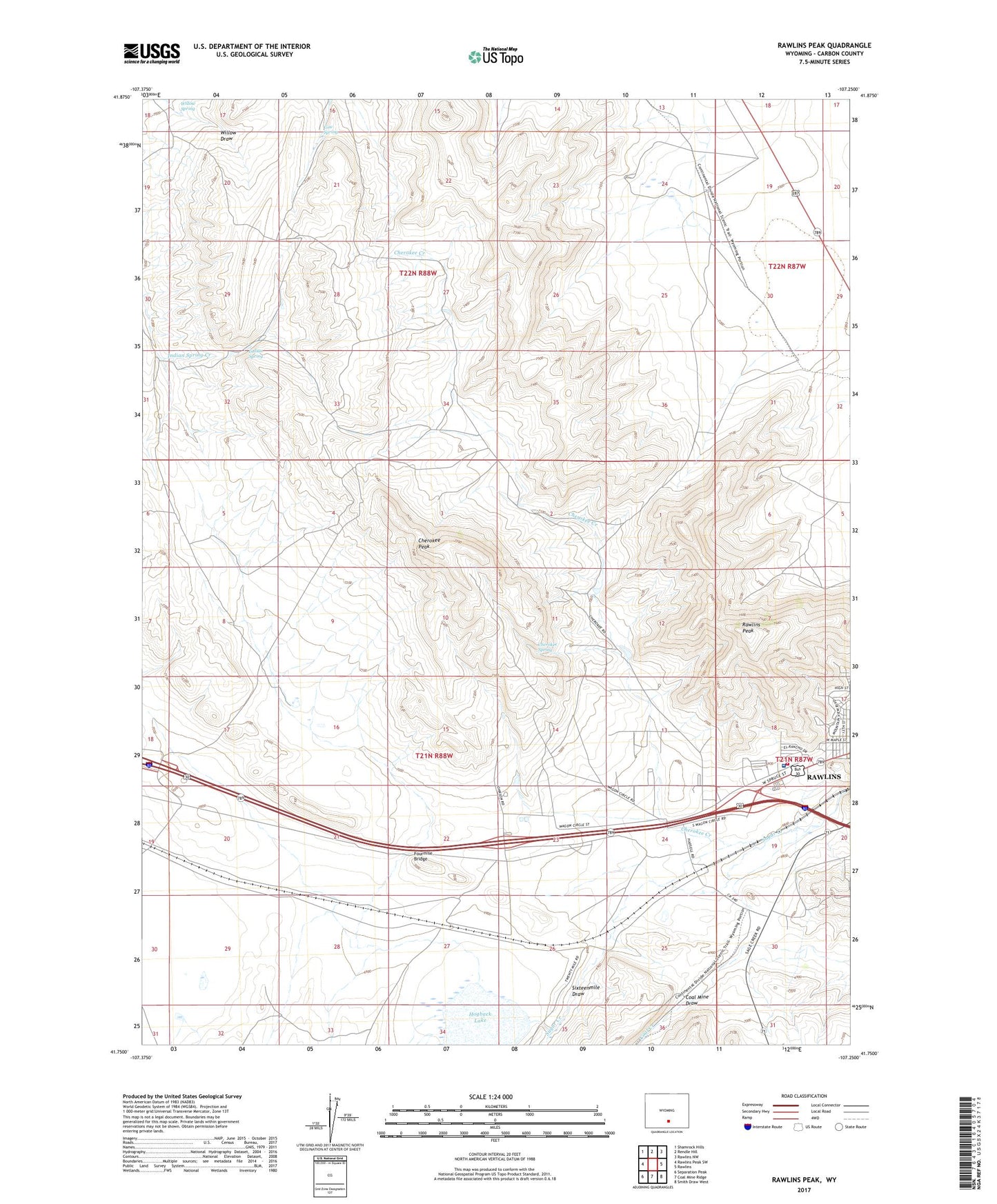 Rawlins Peak Wyoming US Topo Map Image