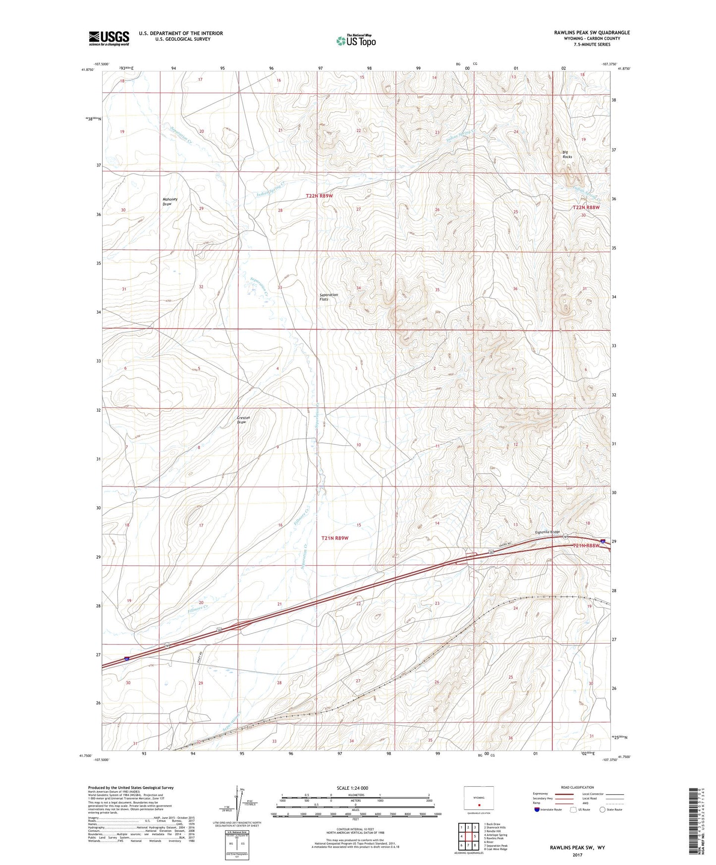 Rawlins Peak SW Wyoming US Topo Map Image