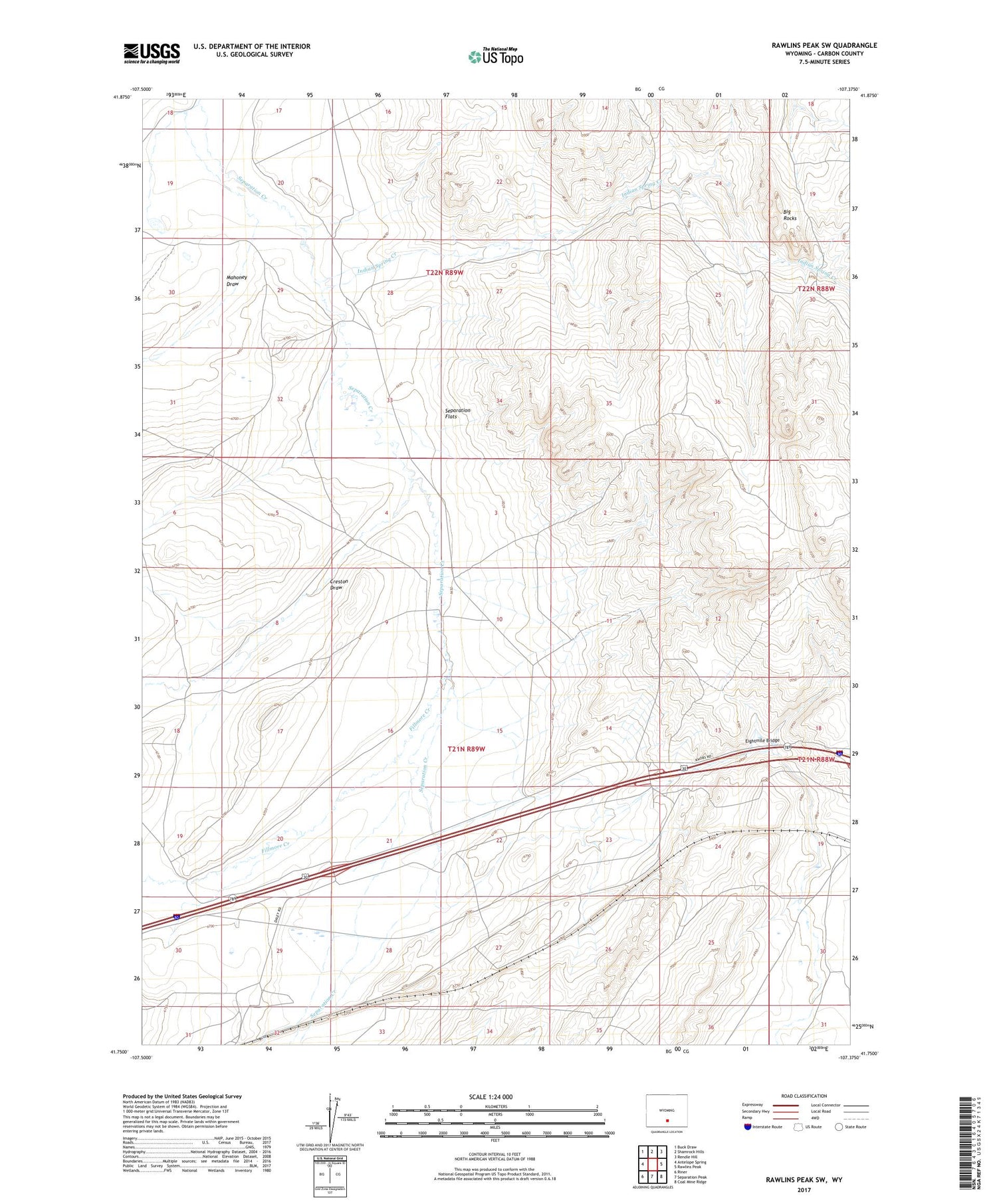 Rawlins Peak SW Wyoming US Topo Map Image