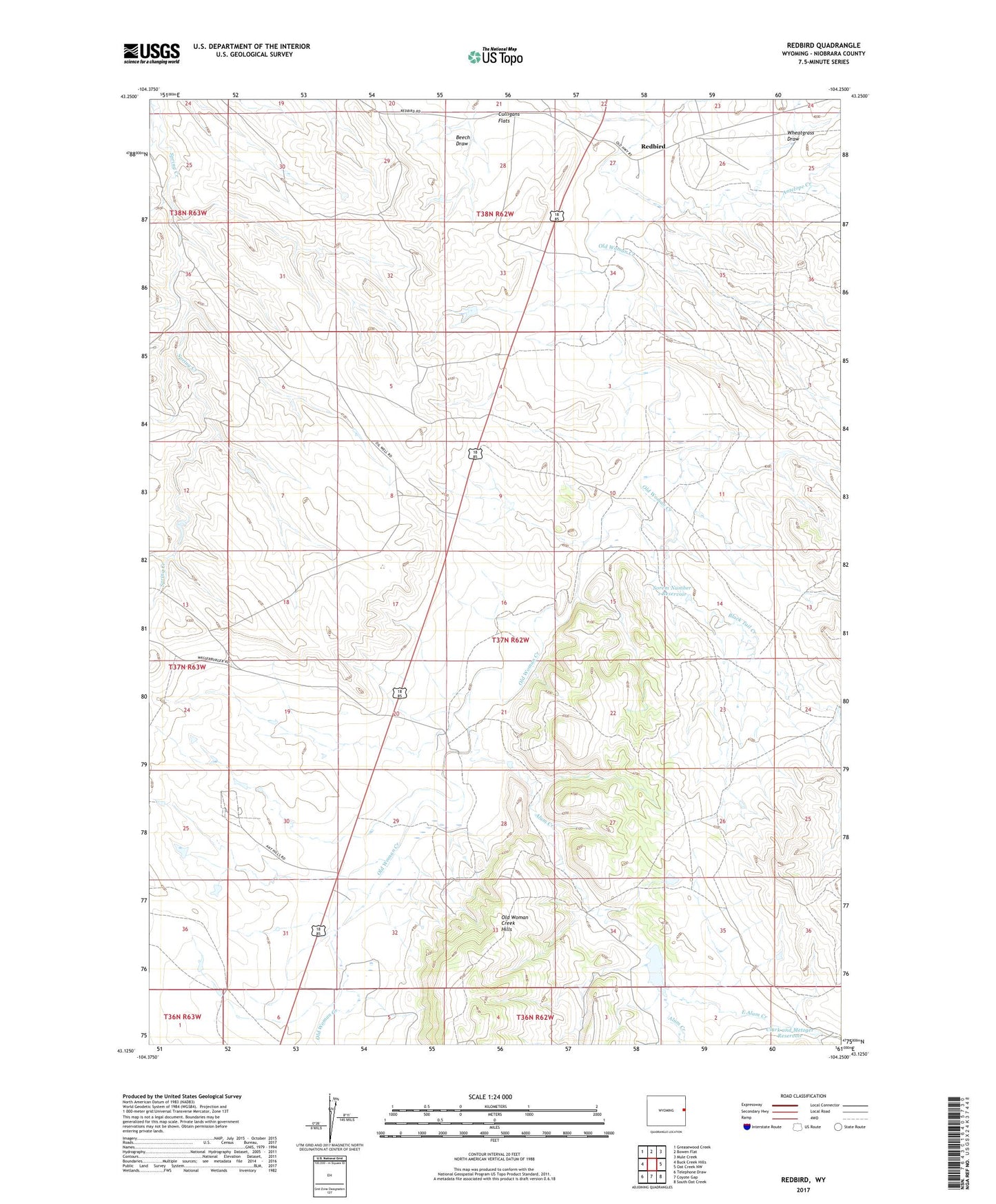 Redbird Wyoming US Topo Map Image
