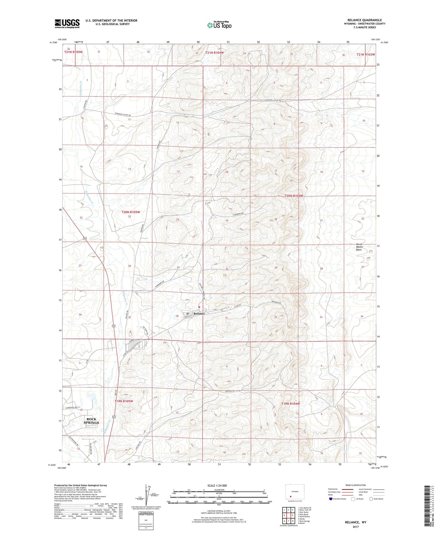 Reliance Wyoming US Topo Map Image