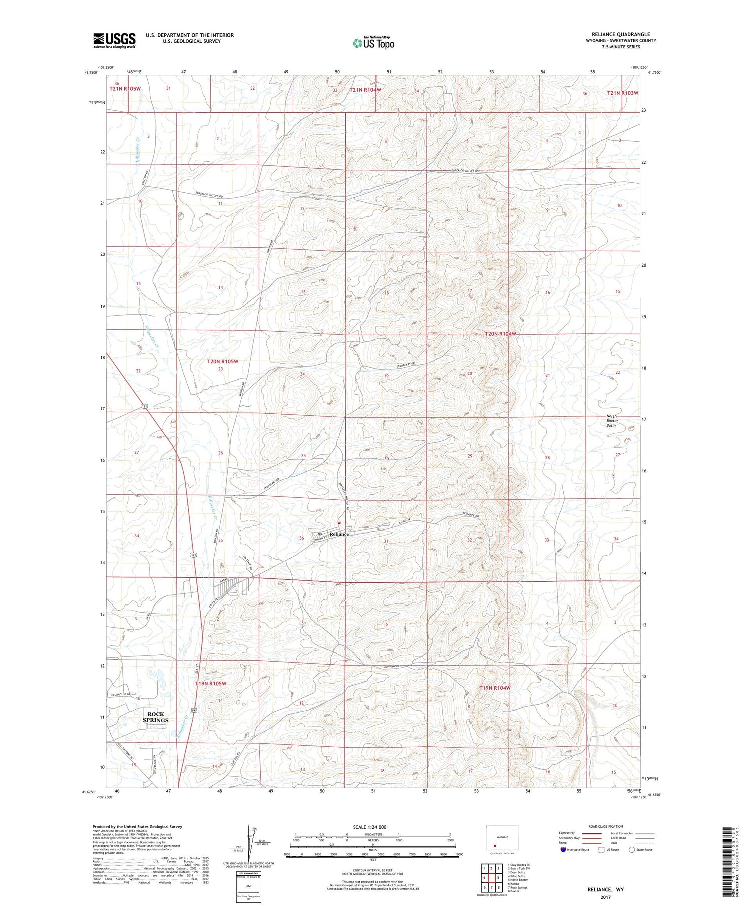 Reliance Wyoming US Topo Map Image