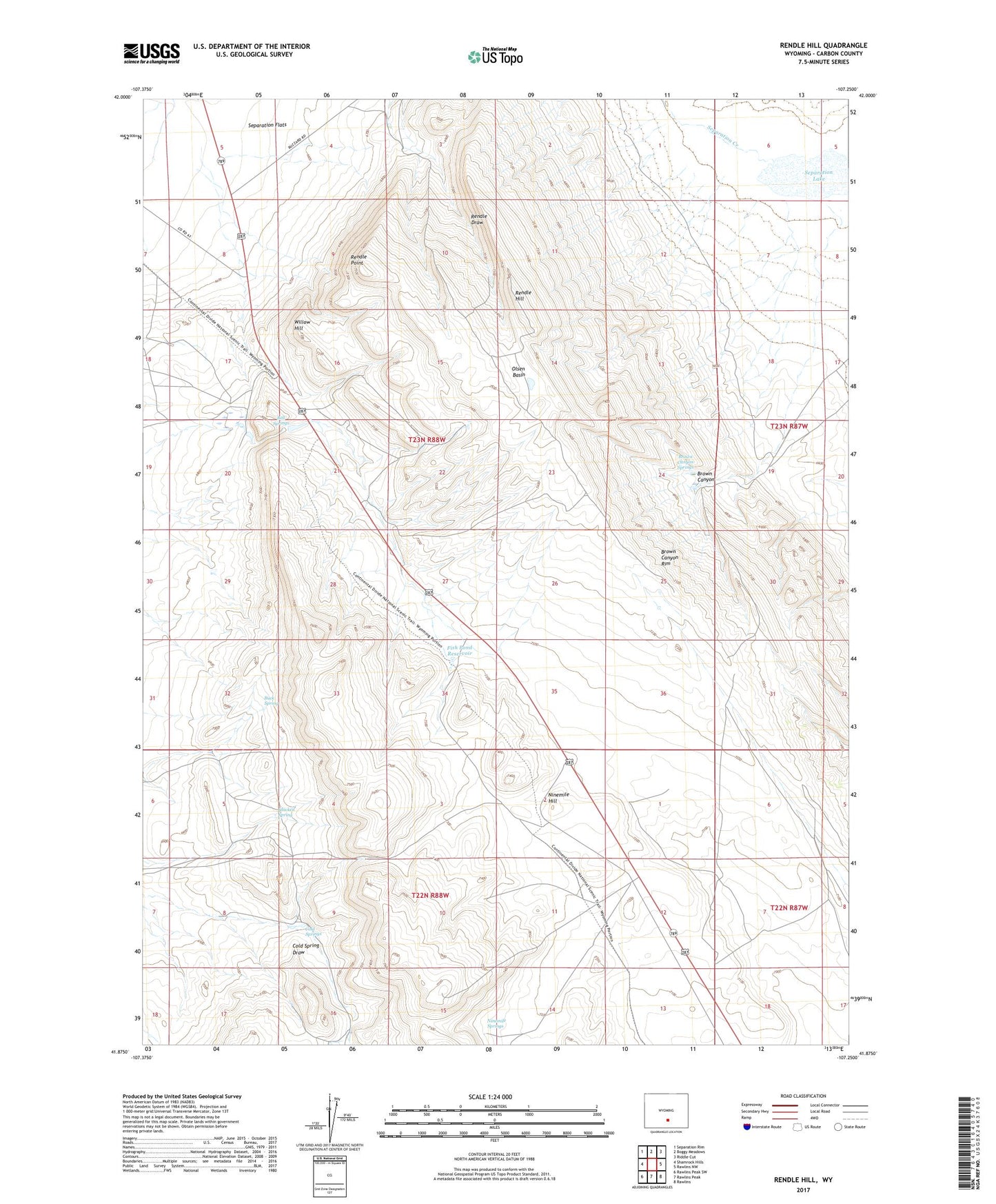 Rendle Hill Wyoming US Topo Map Image