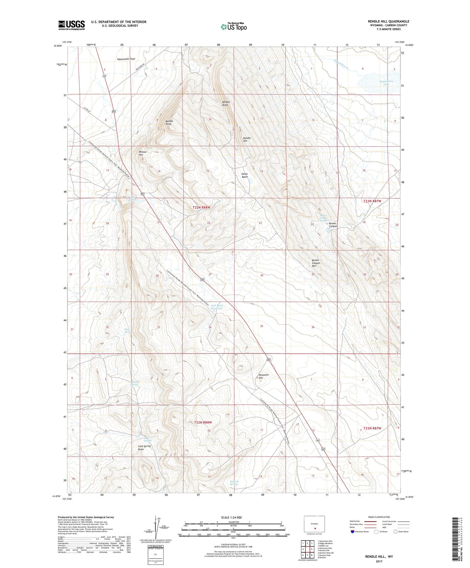 Rendle Hill Wyoming US Topo Map Image
