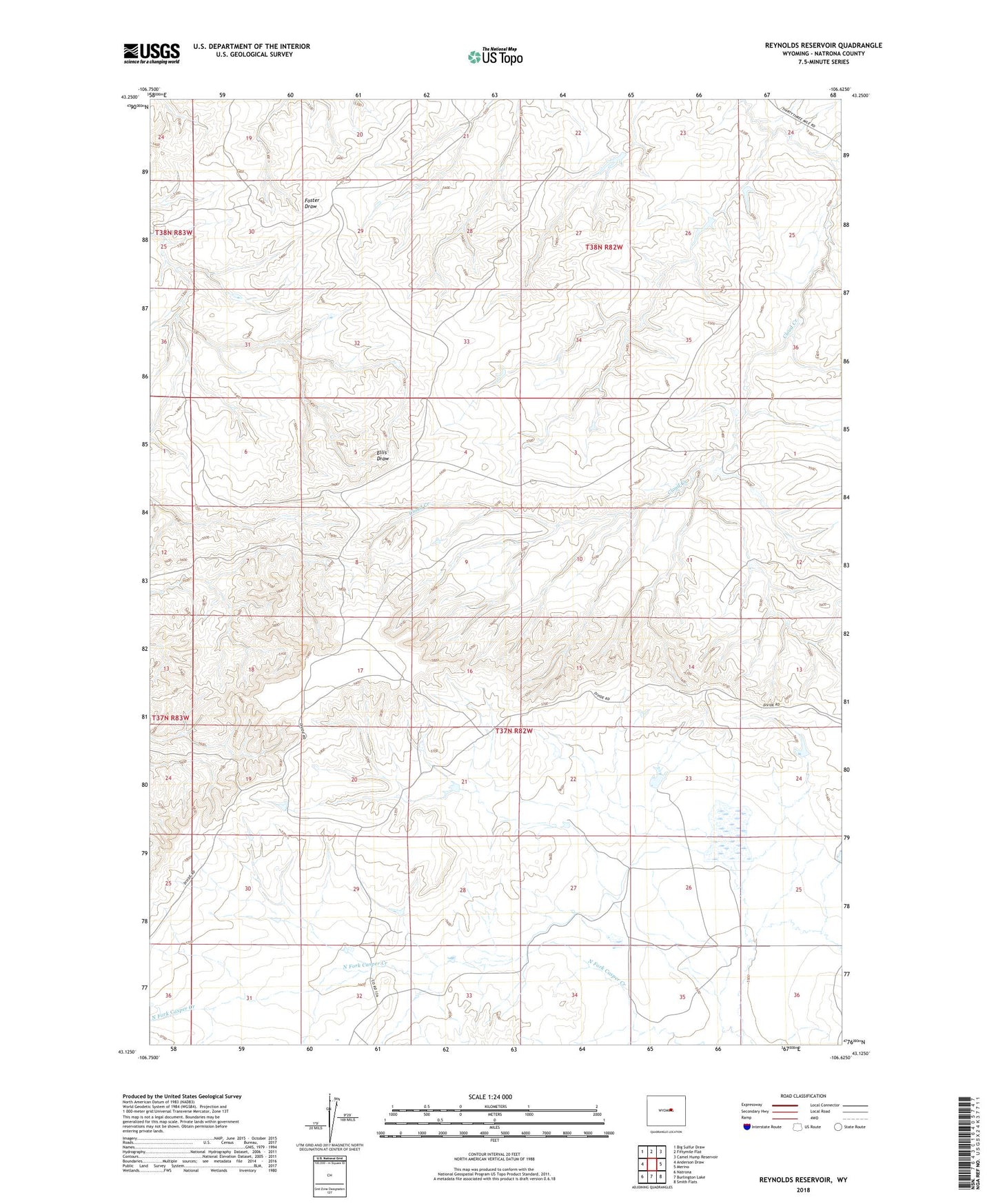 Reynolds Reservoir Wyoming US Topo Map Image